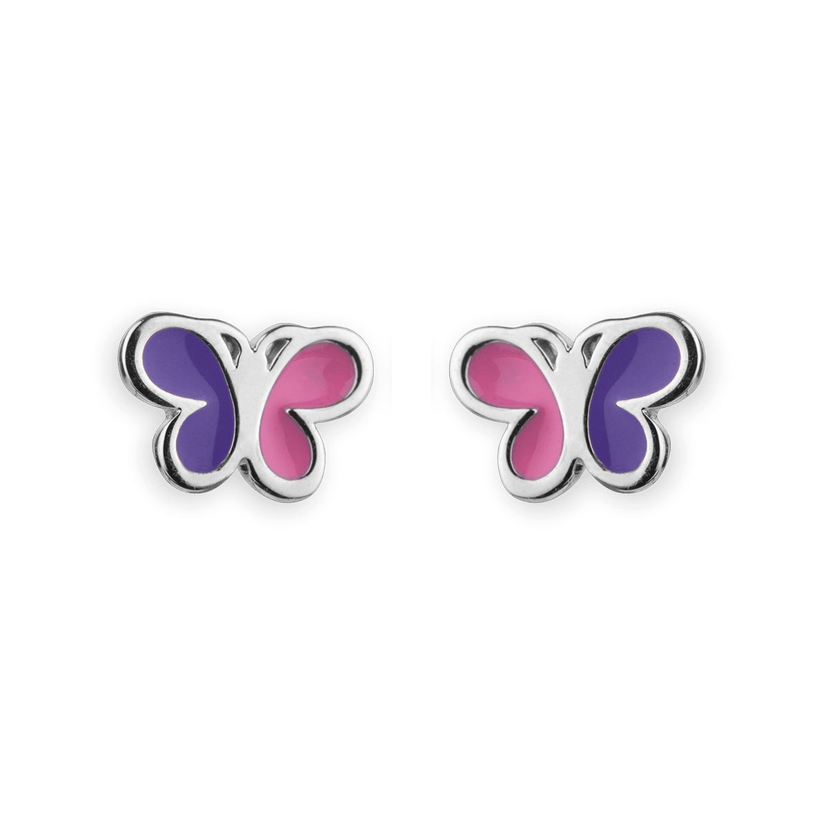 Boucles D'oreilles Papillon Argent 925 8.5*6.5mm Email Rose Violet