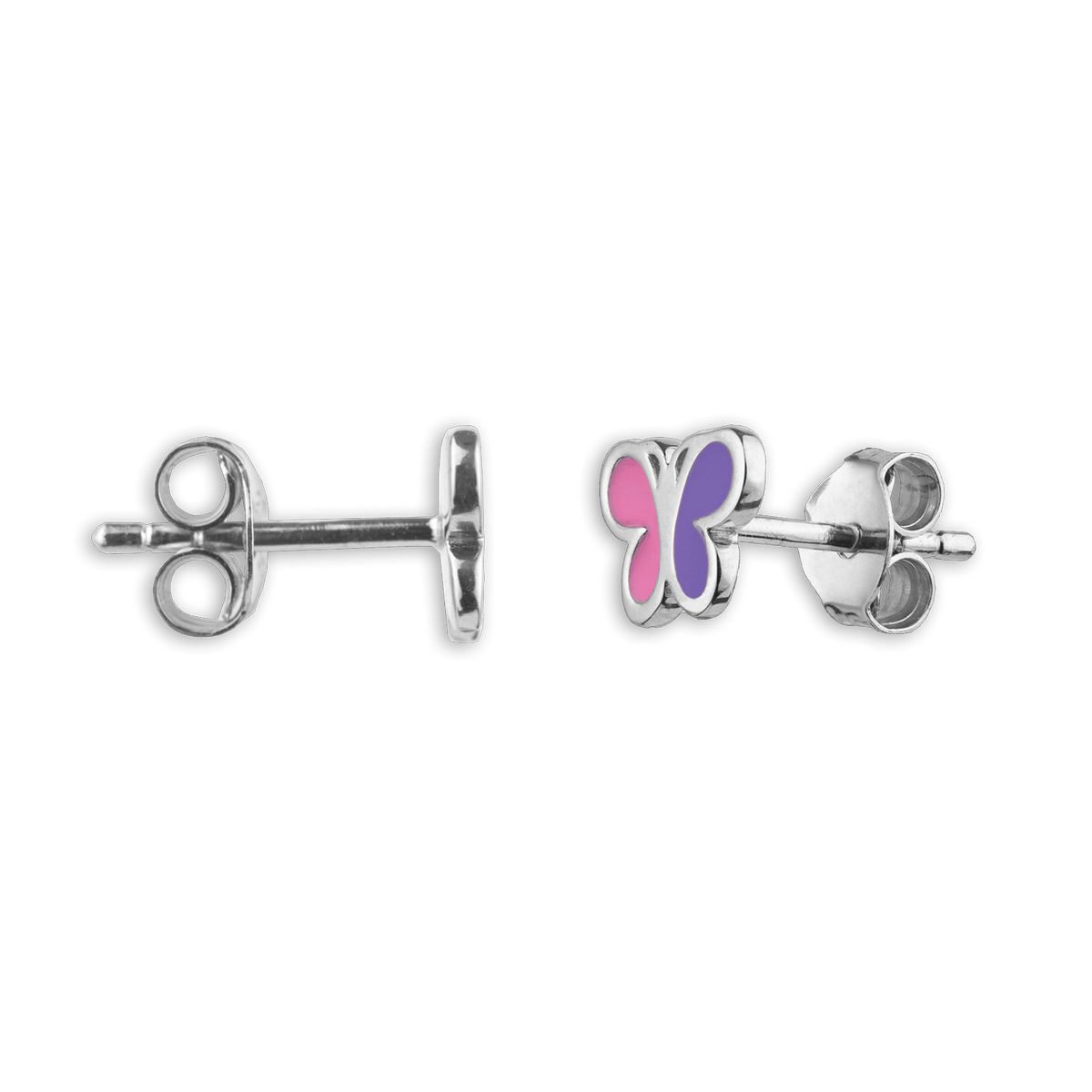 Boucles D'oreilles Papillon Argent 925 8.5*6.5mm Email Rose Violet