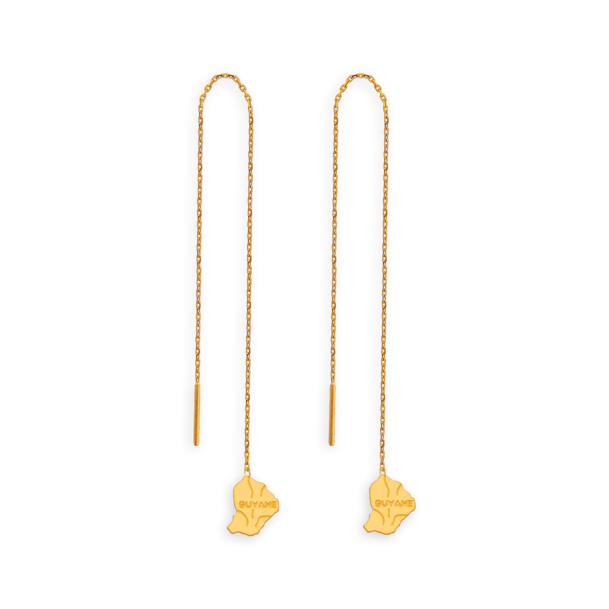Boucles D'oreilles Or 750 Pendant 100mm Carte Guyane 6*7mm