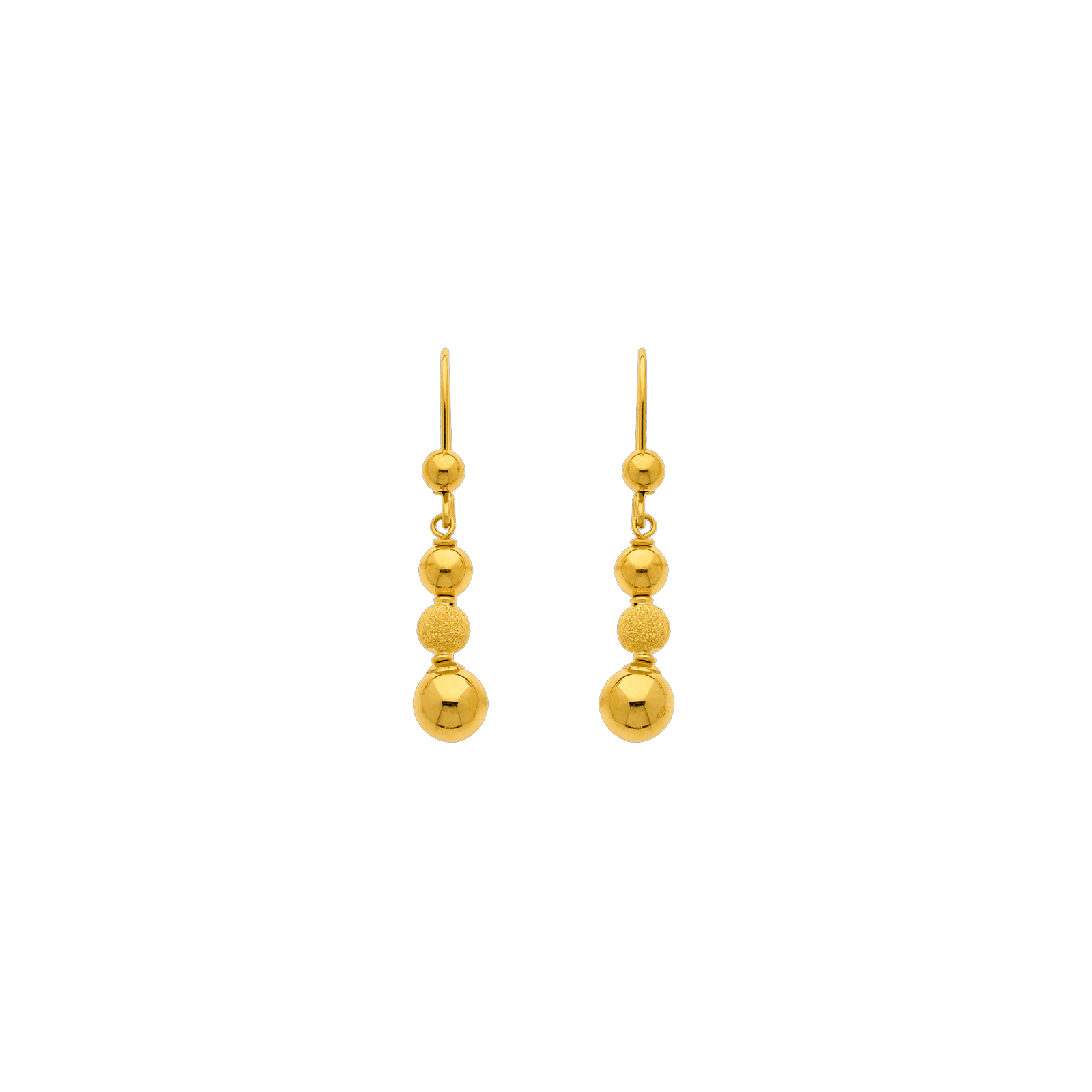 Boucles d'oreilles Or750 pendant grain d'or lisse et sablé.