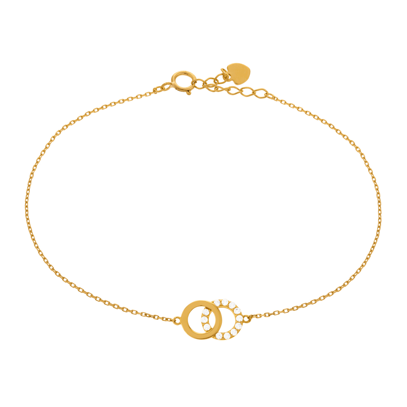 Bracelet maille forçat motif double anneaux lisse et Oxyde de Zirconium 17+2cm