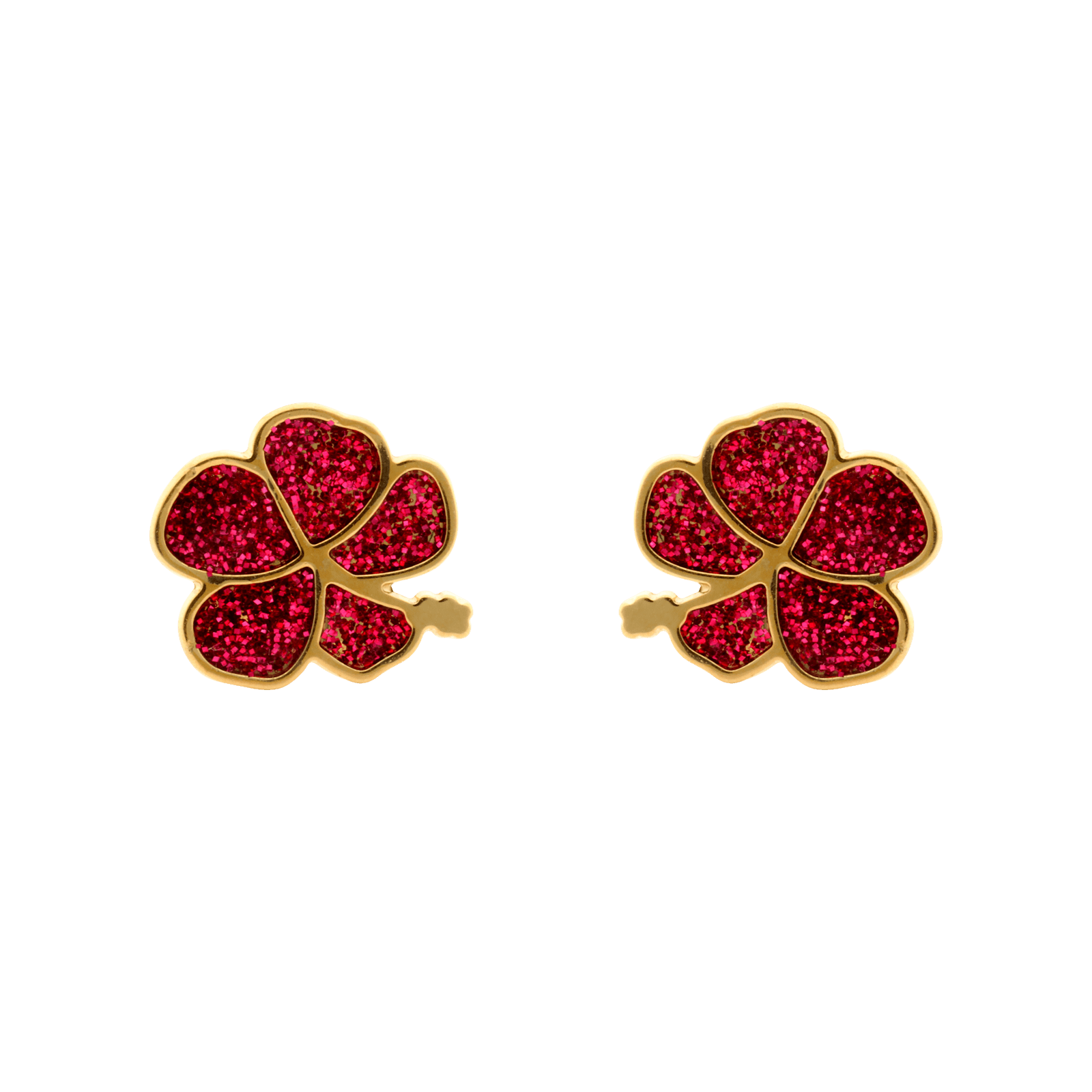 Boucles d’oreilles hibiscus email rouge pailleté
