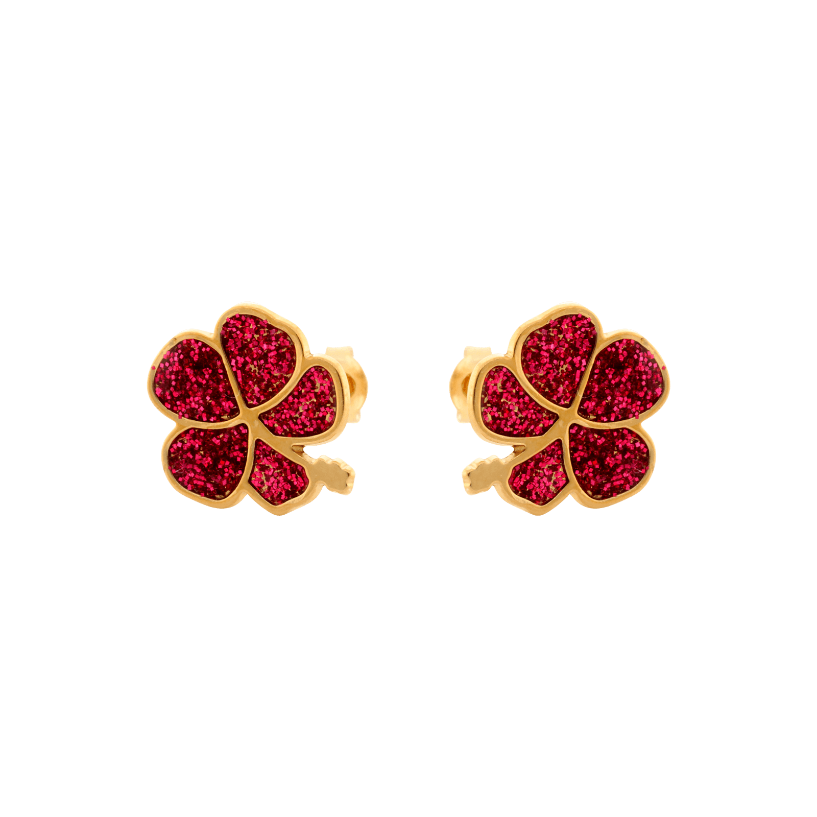 Boucles d’oreilles hibiscus email rouge pailleté