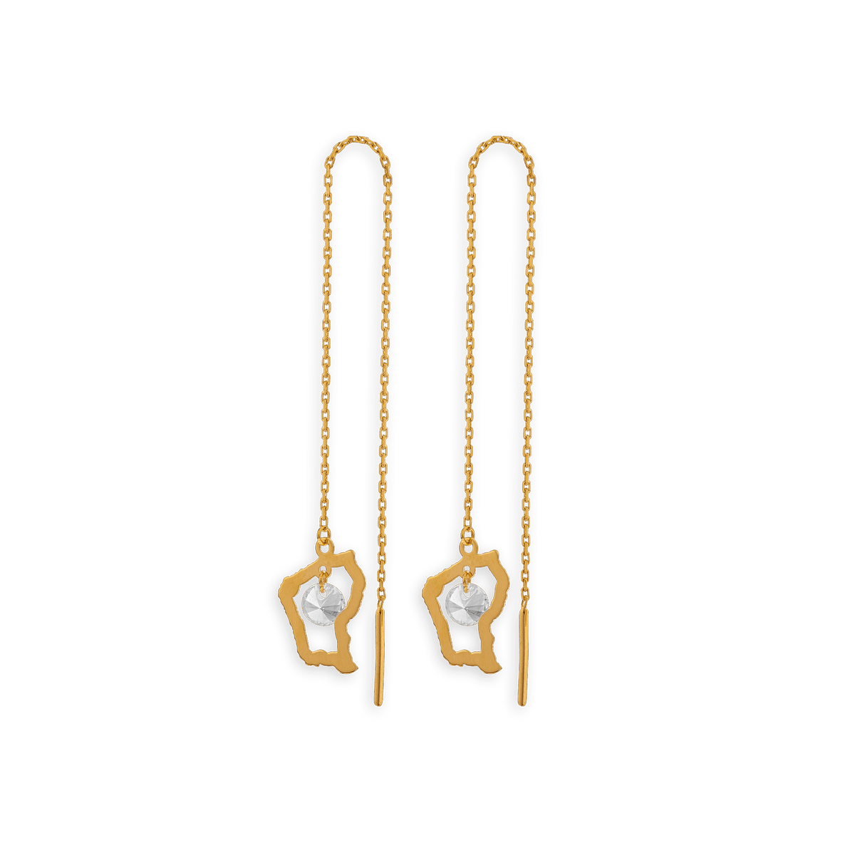 Boucles D'oreilles Or 750 Guyannaise 100m Carte Guyane 9*10mm Zirconium 4mm