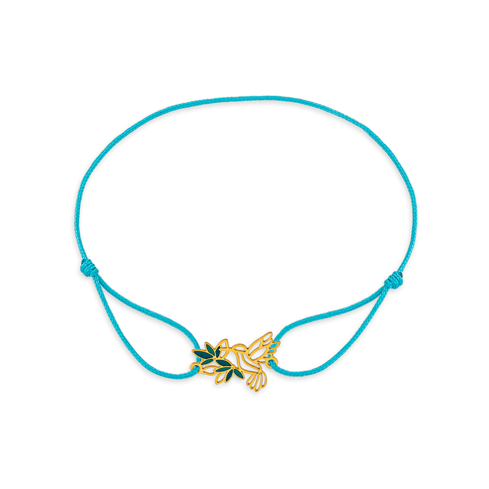 Bracelet Colibri Fleur Or375 Email Vert Cordon Bleu