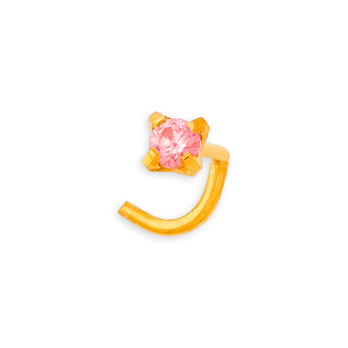 Piercing Nez Or 750 9.4mm Tige Courbée Zircon Rose 2mm Griffes