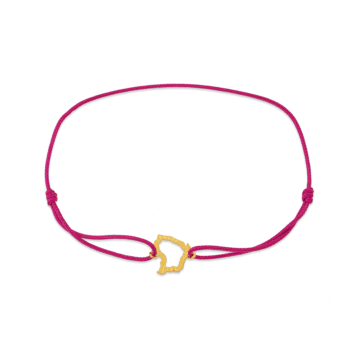 Bracelet Or 750 Carte Guyane Diamanté 12*10mm Cordon Rose 18cm
