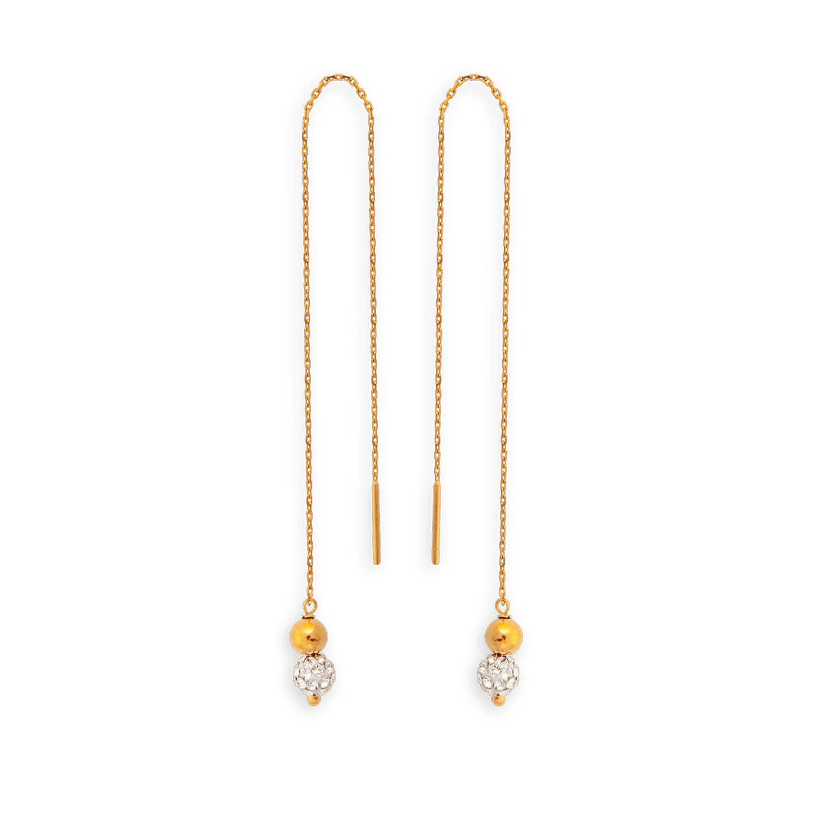 Boucles D'oreilles Or 375 Pendant 110mm Boule Strass 4mm Boule Or 4mm