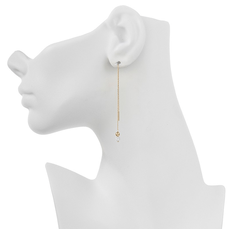 Boucles D'oreilles Or 375 Pendant 110mm Boule Strass 4mm Boule Or 4mm