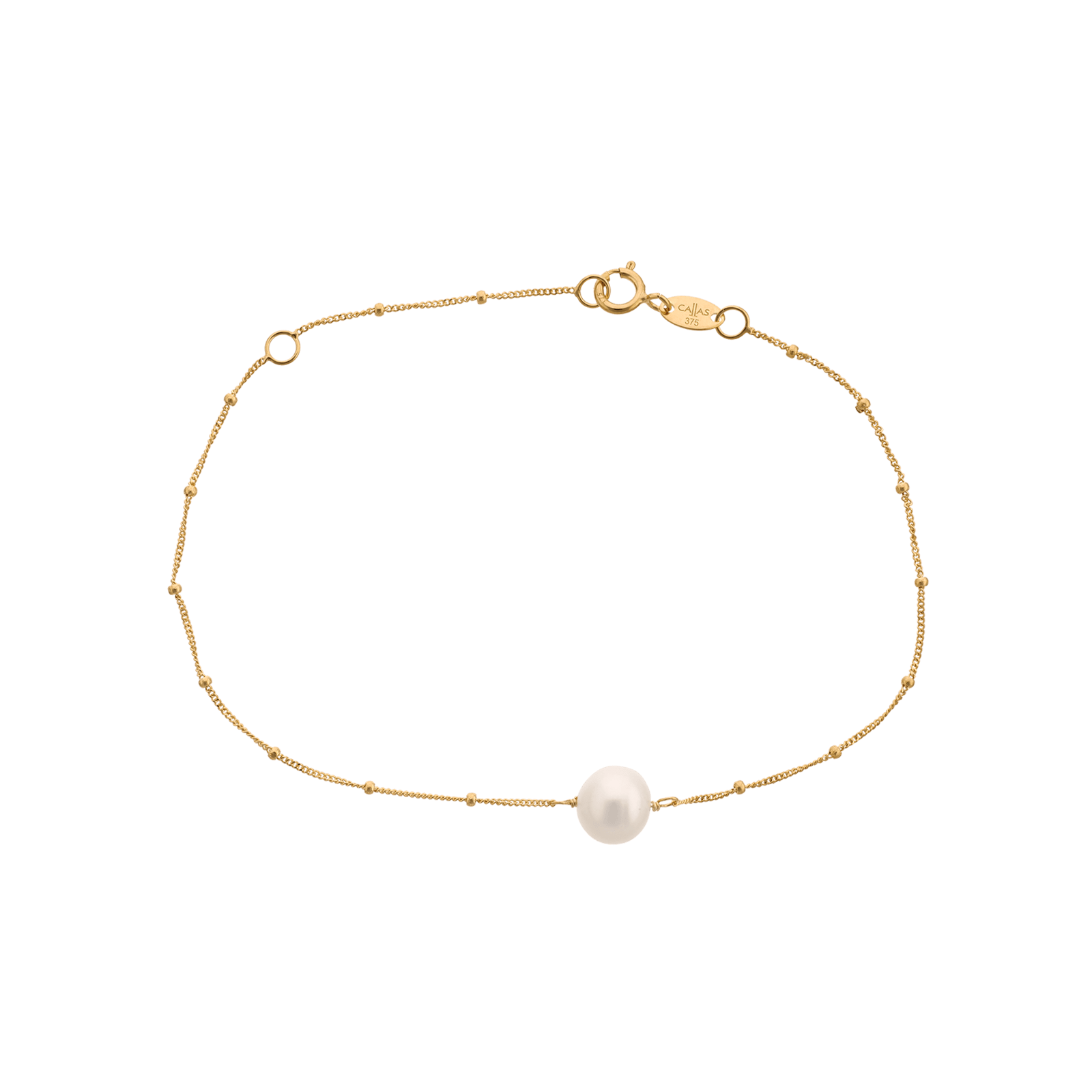 Bracelet Or375 Perle Centrale Blanche Boules Lisses 17A20cm