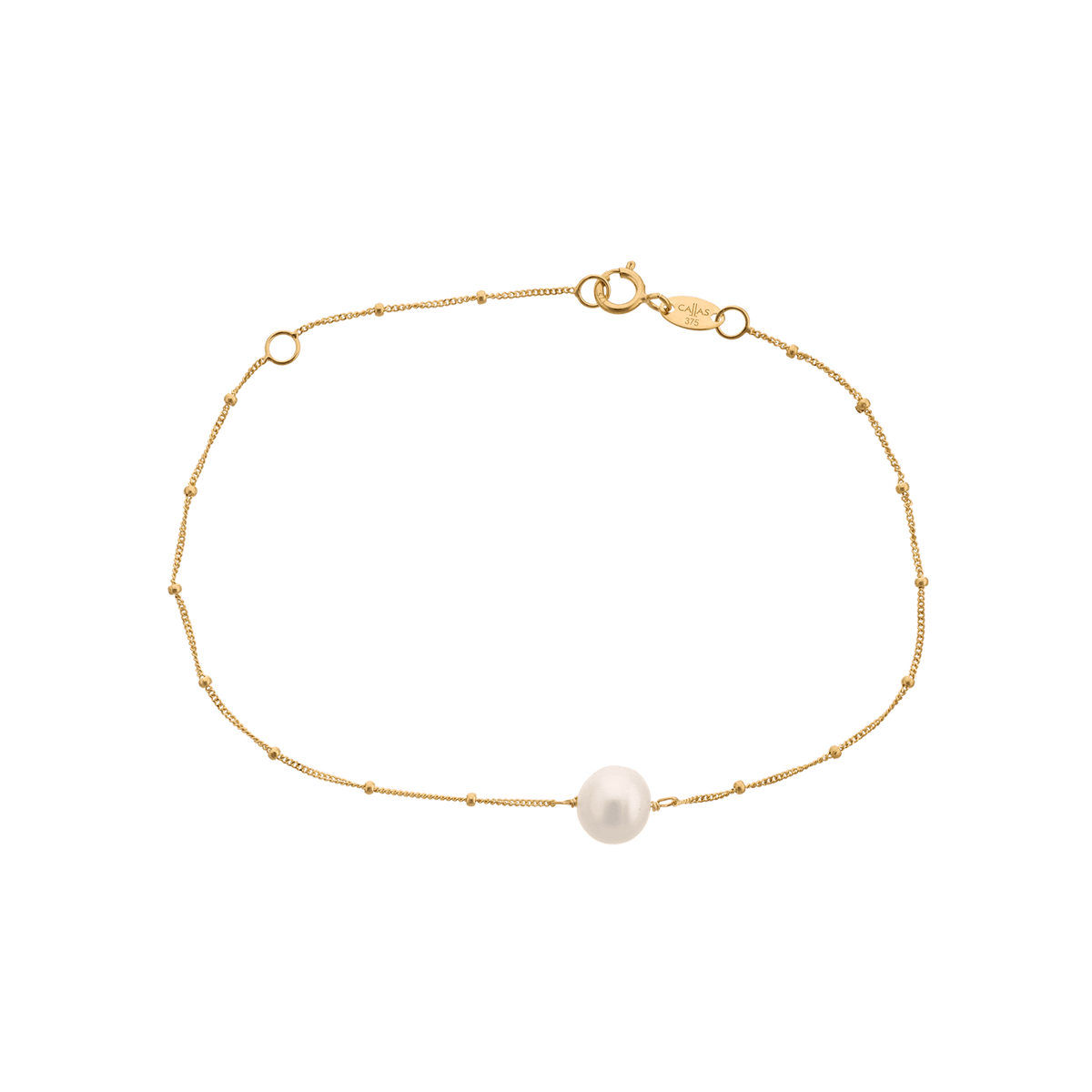 Bracelet Or 375 Perle Centrale Blanche Boules Lisses 17 à 20cm