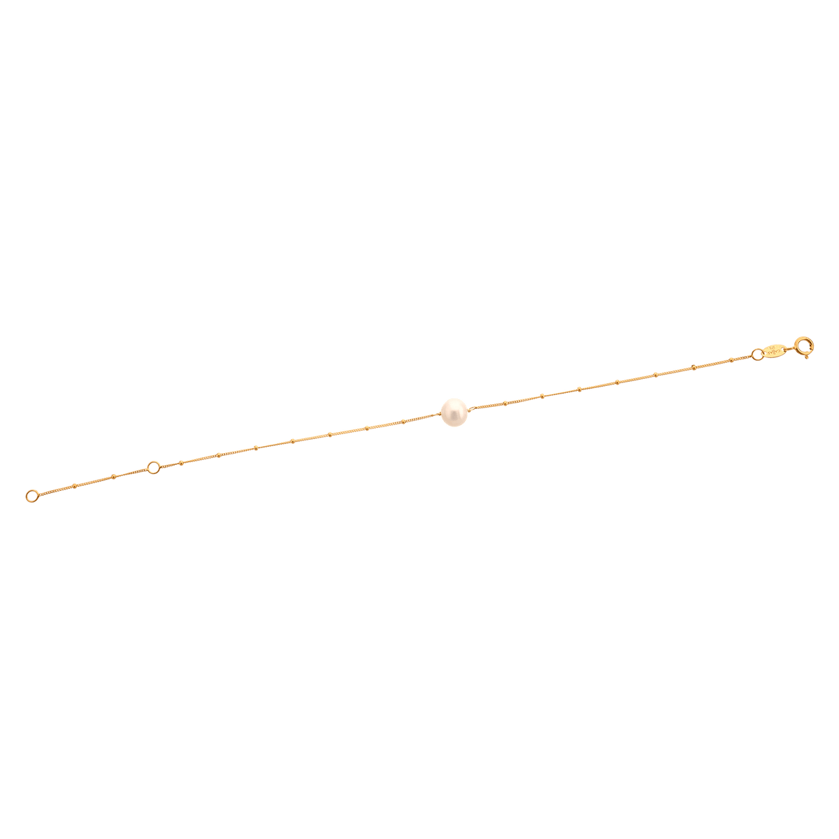 Bracelet Or 375 Perle Centrale Blanche Boules Lisses 17 à 20cm