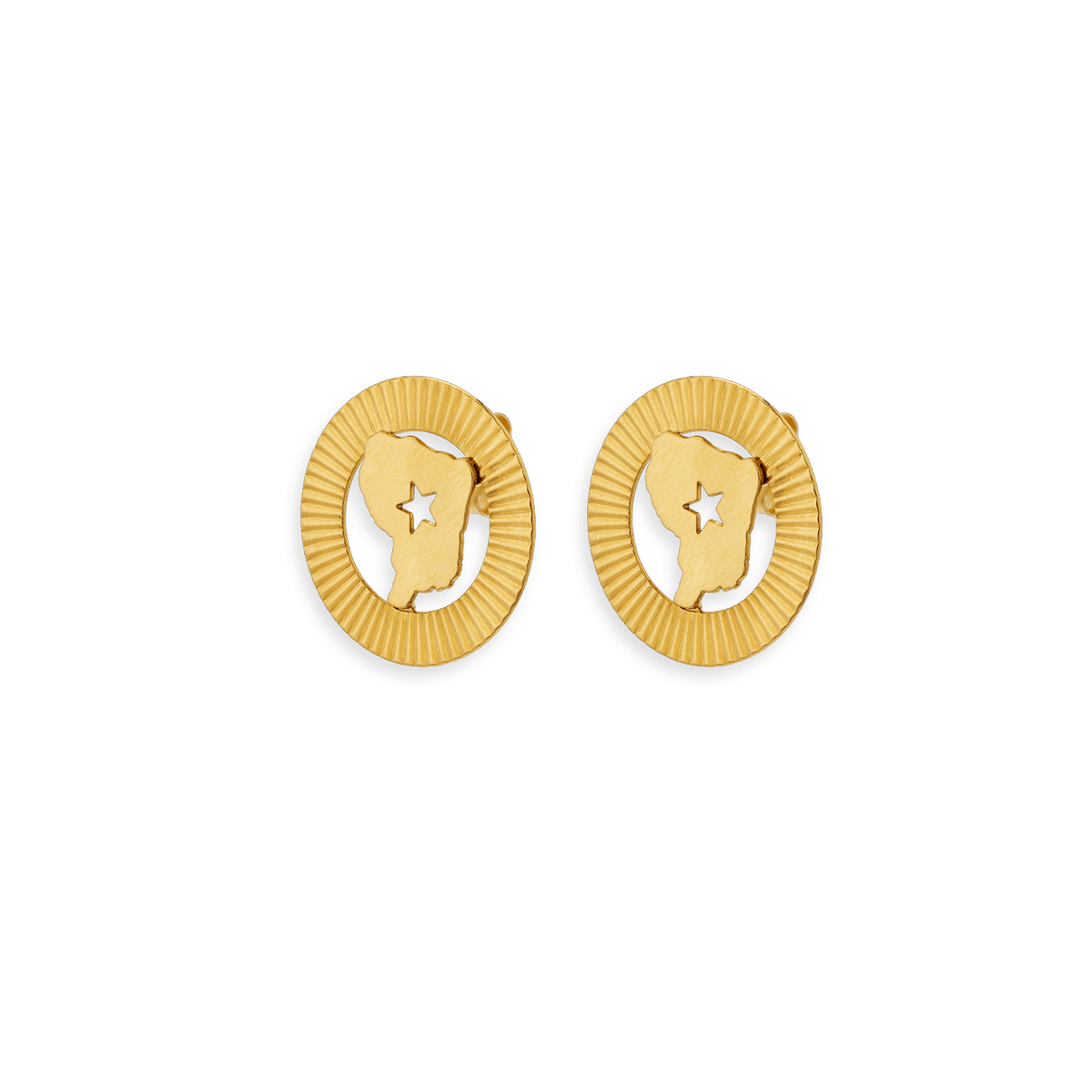 Boucles D'oreilles Or 750 Carte Guyane Etoile Cercle Diamanté 15mm