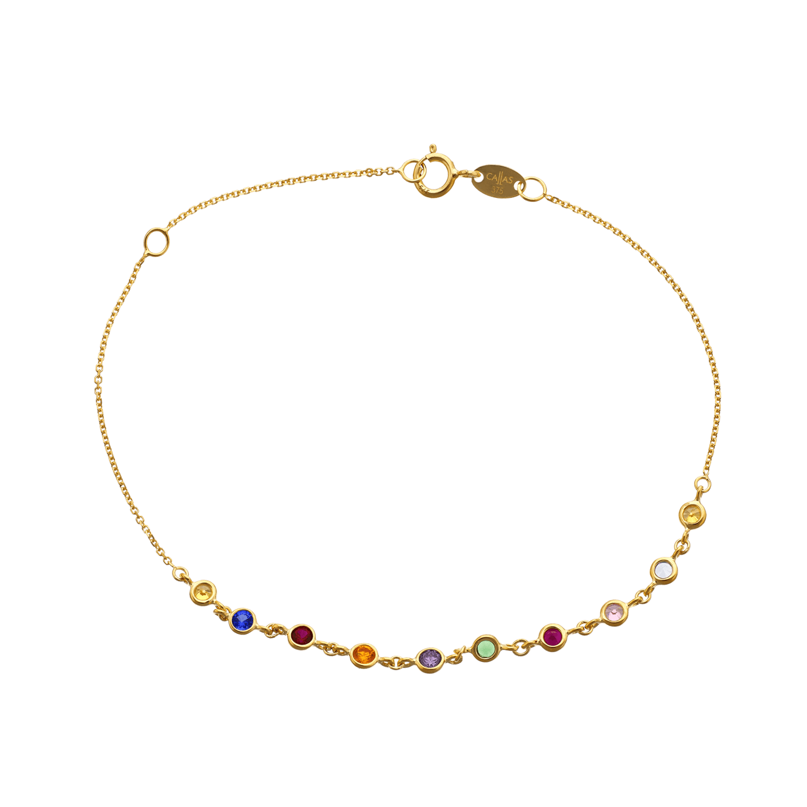 Bracelet Or375 Motifs Ronds Pierres Tuti Frutti 17A20cm