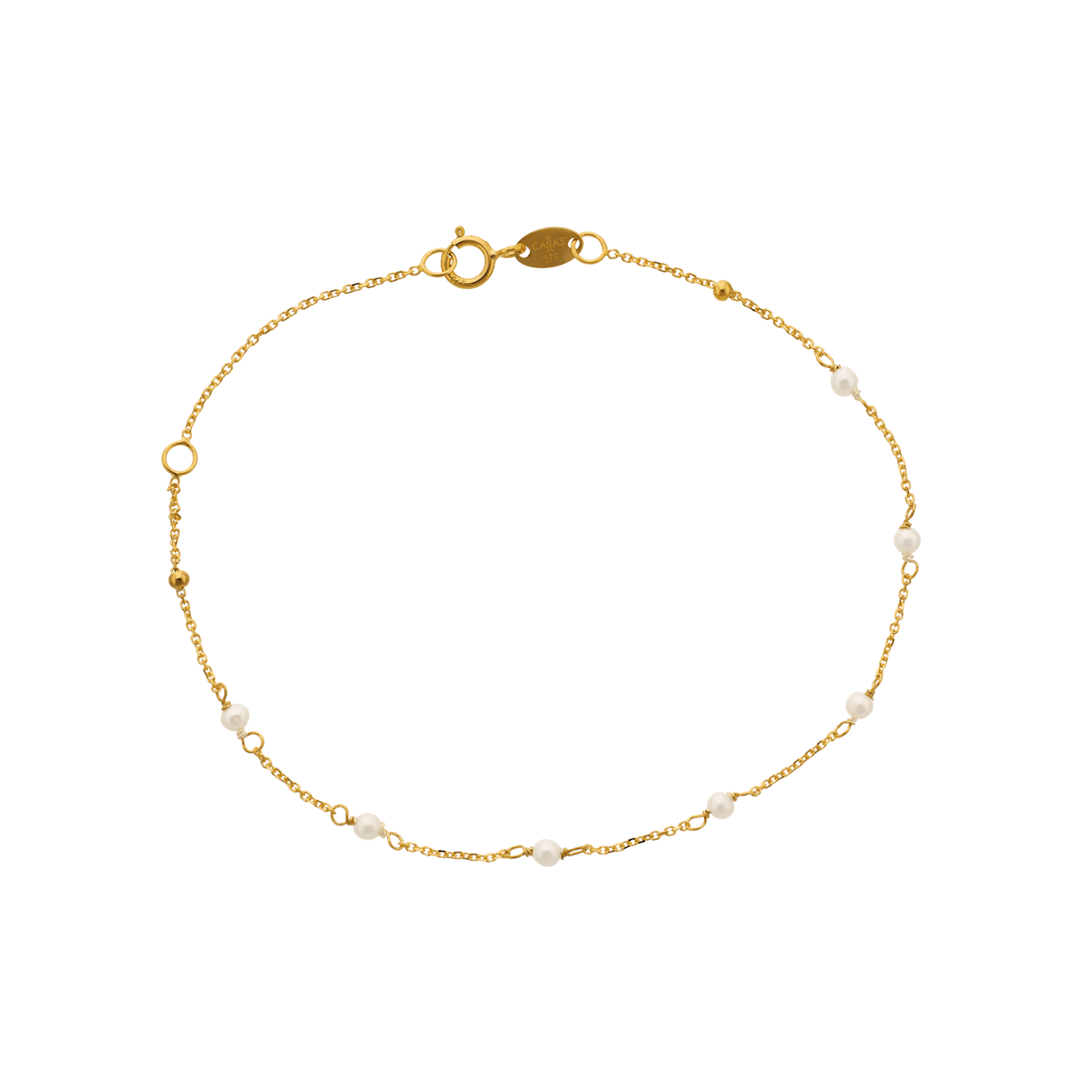 Bracelet Or375 Perles Blanches Boules Lisses 17A20cm