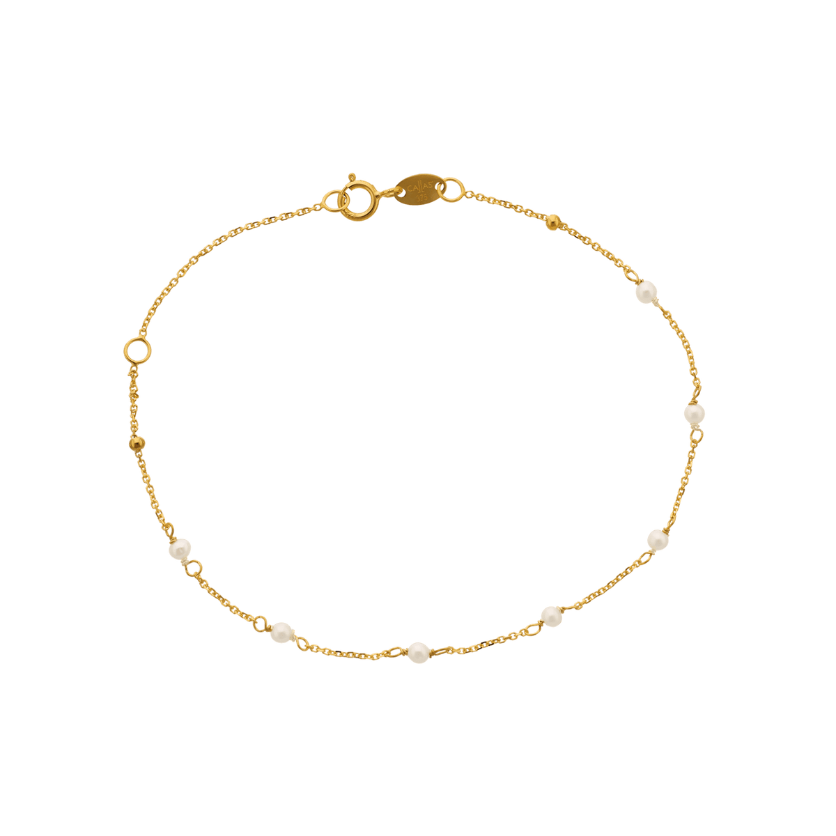 Bracelet Or 375 Perles Blanches Boules Lisses 17 à 20cm