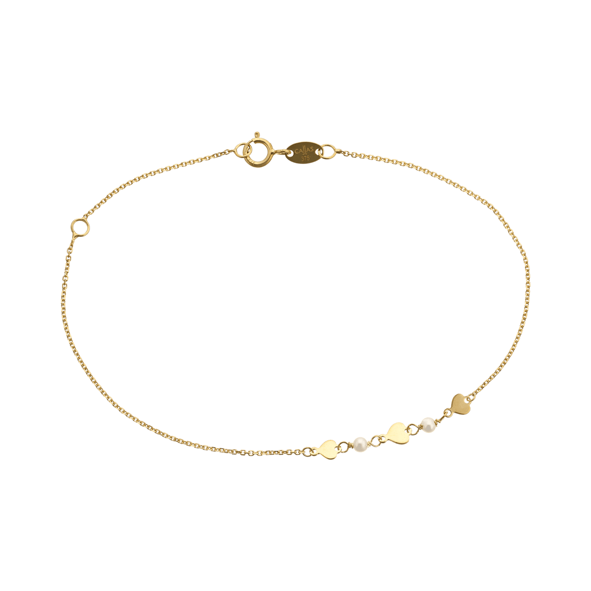 Bracelet CALLAS 3 motifs coeurs lisses & 2 perles blanches 17+3 Centimètres