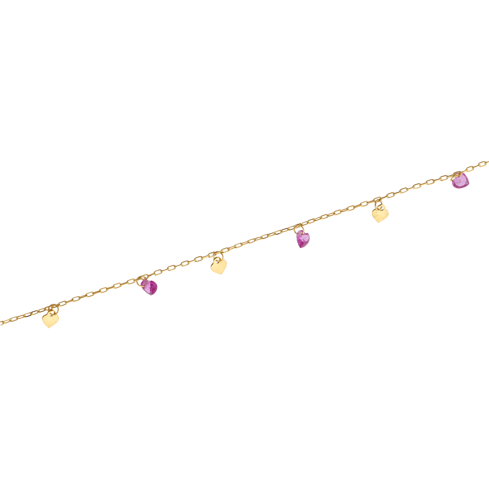 bracelet Callas motifs coeurs Lisses et coeurs oxydés Fuschia 17 plus 3 centimètres