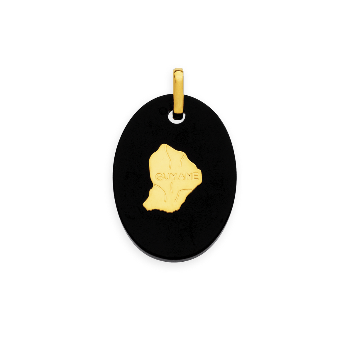 Pendentif Or 750 Onyx Carte Guyane Ovale 14*22mm Avec Bélière