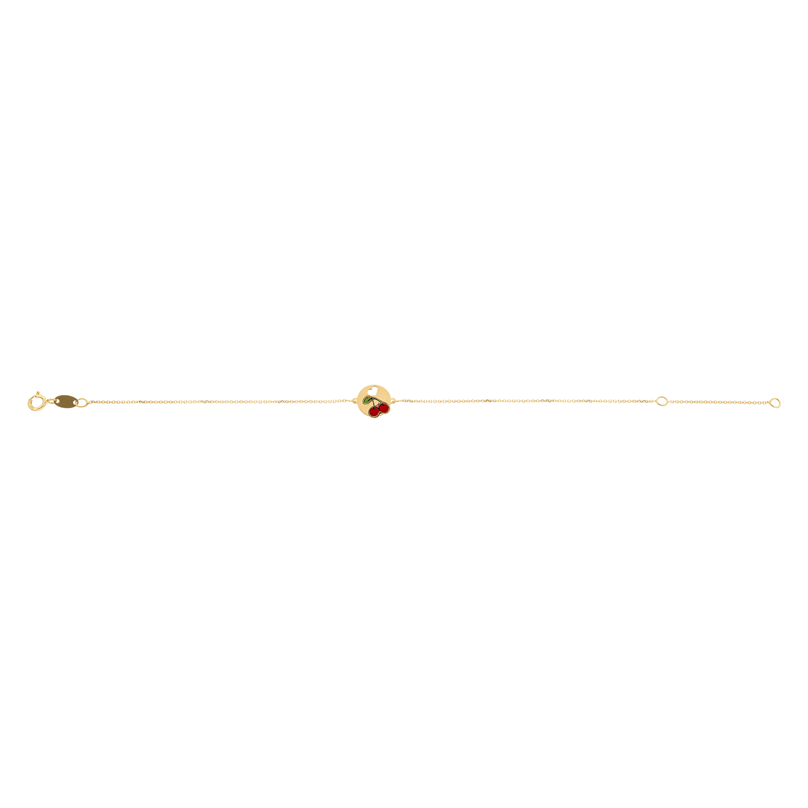 Bracelet Callas plaque ronde avec cerise et cœur ajouré 17+3 CM