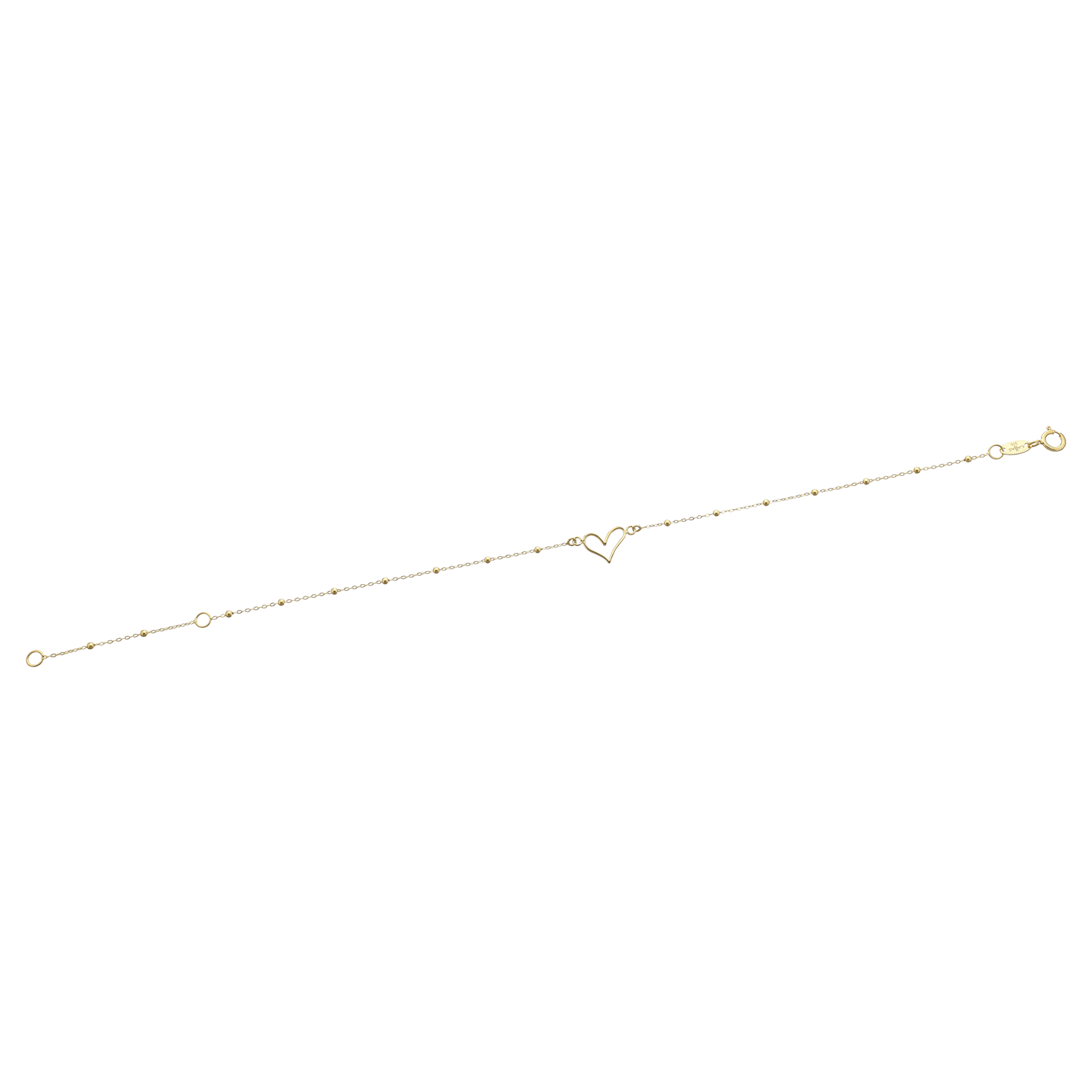 bracelet callas boules et motif coeur ajouré 17+3cm