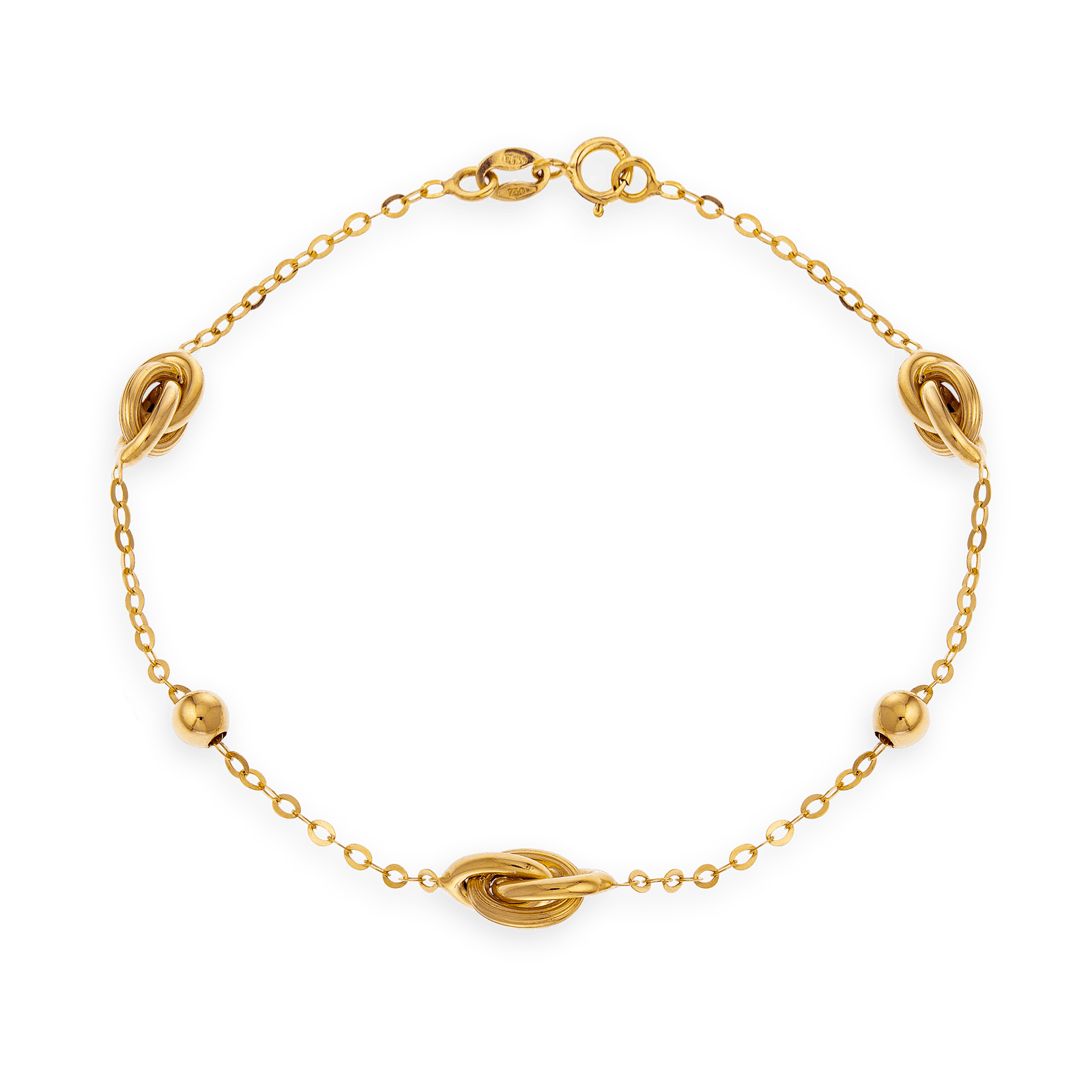 Bracelet Or 375 Maille Forçat Boules 4mm Nœuds Forçat Antillais 6*10mm 19cm