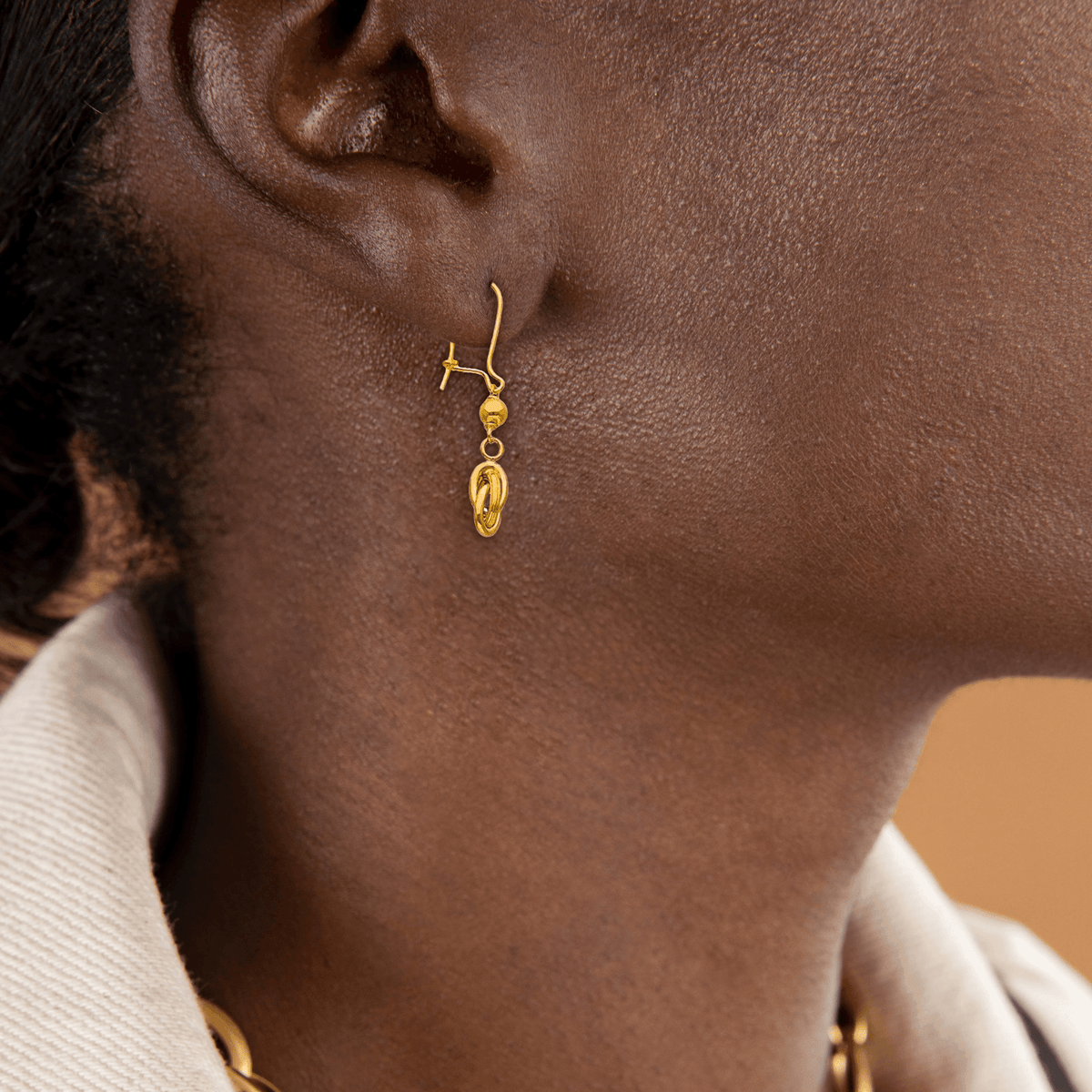 Boucles D'oreilles Or 375 Pendant 33mm Nœud Forçat Antillais 6mm