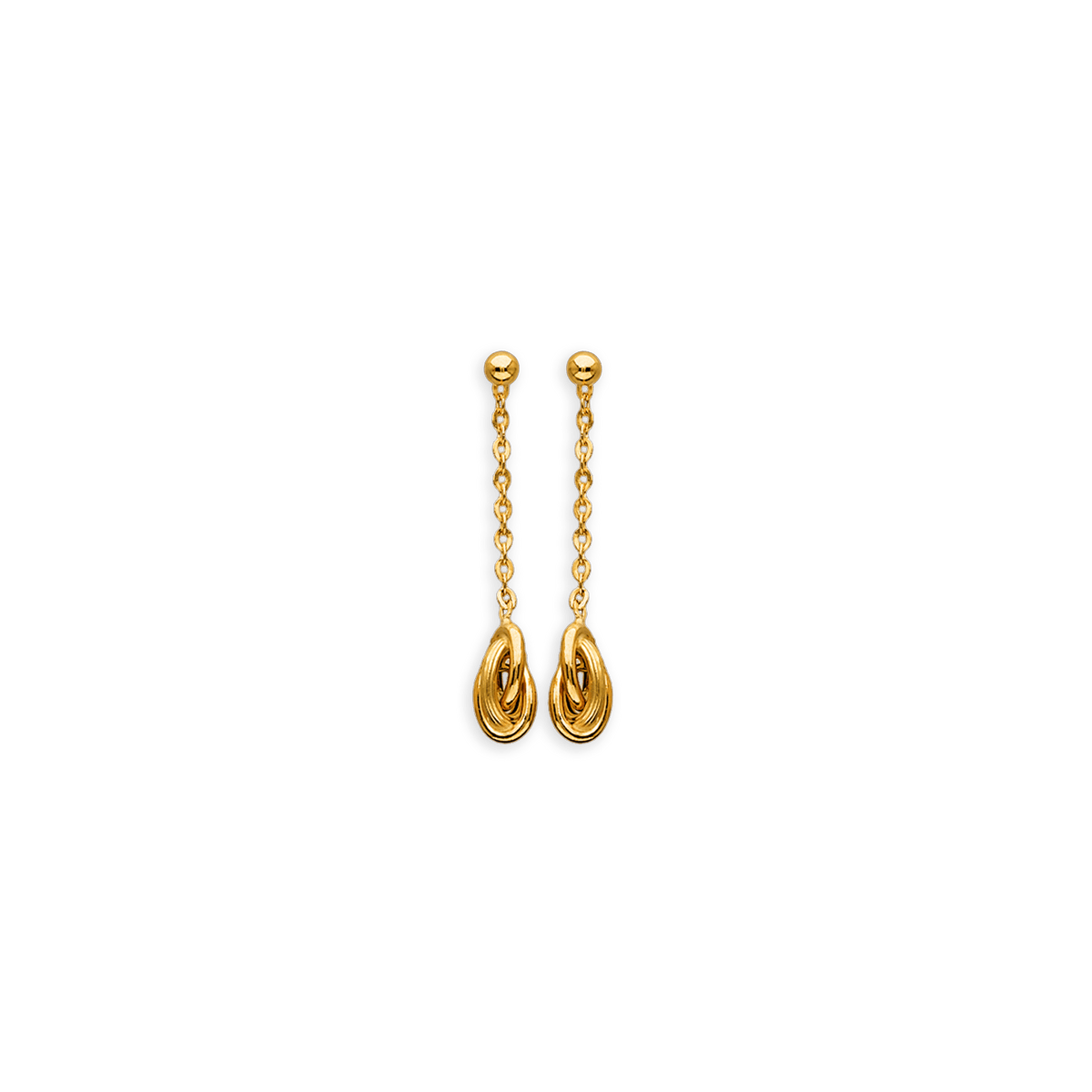 Boucles D'oreilles Or 375 Pendant 32mm Nœud Forçat Antillais 6mm