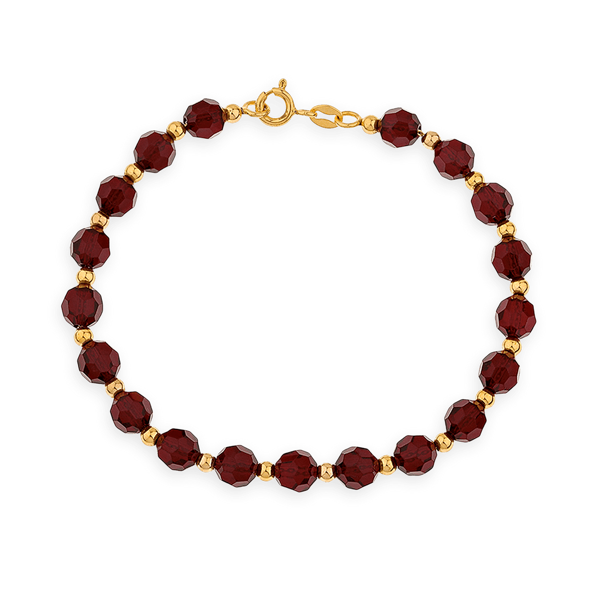 Bracelet Or 375 Boules 3mm Cristal Grenat 6mm 19cm