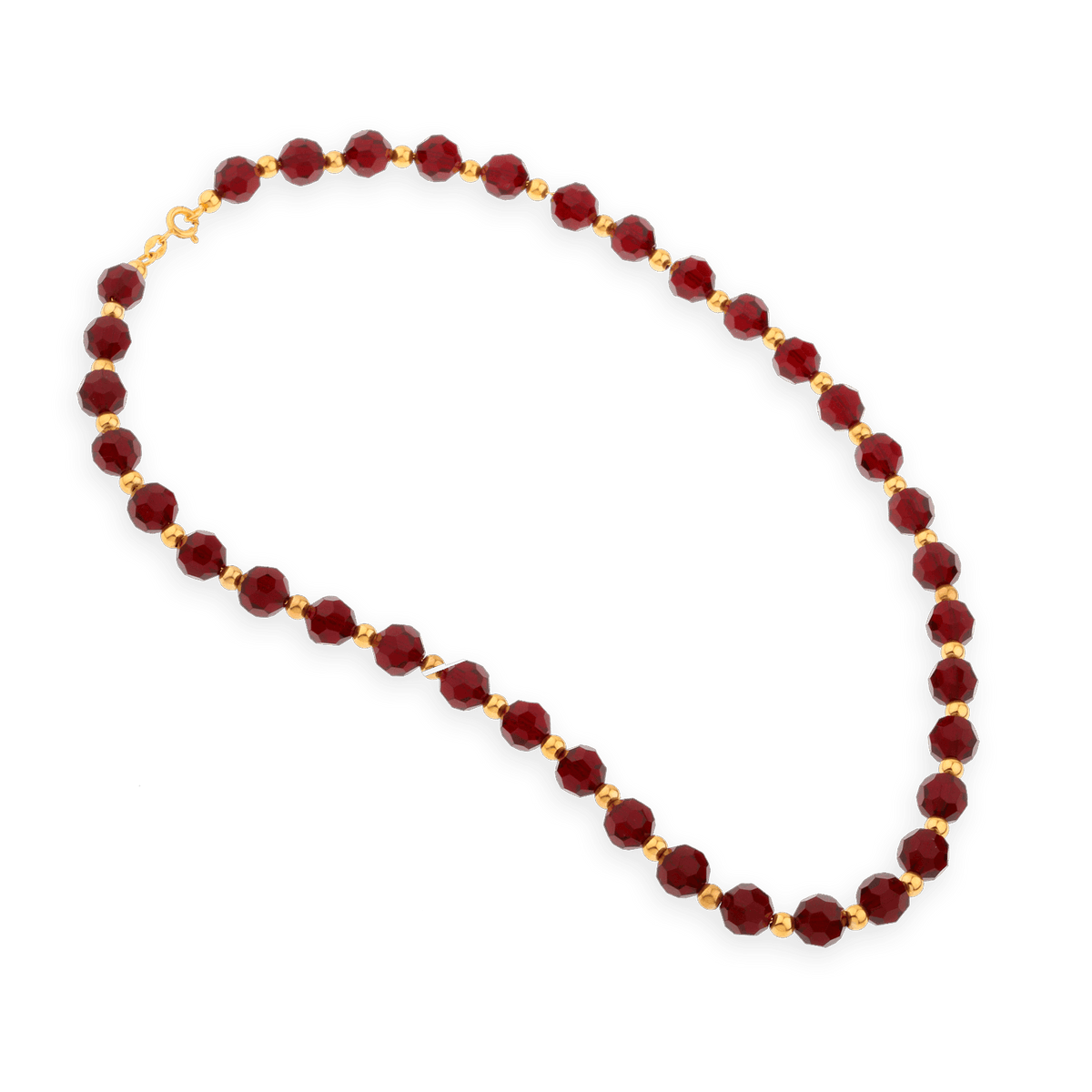 Collier Or 375 Cristal Grenat 6mm Boules 3mm 45cm