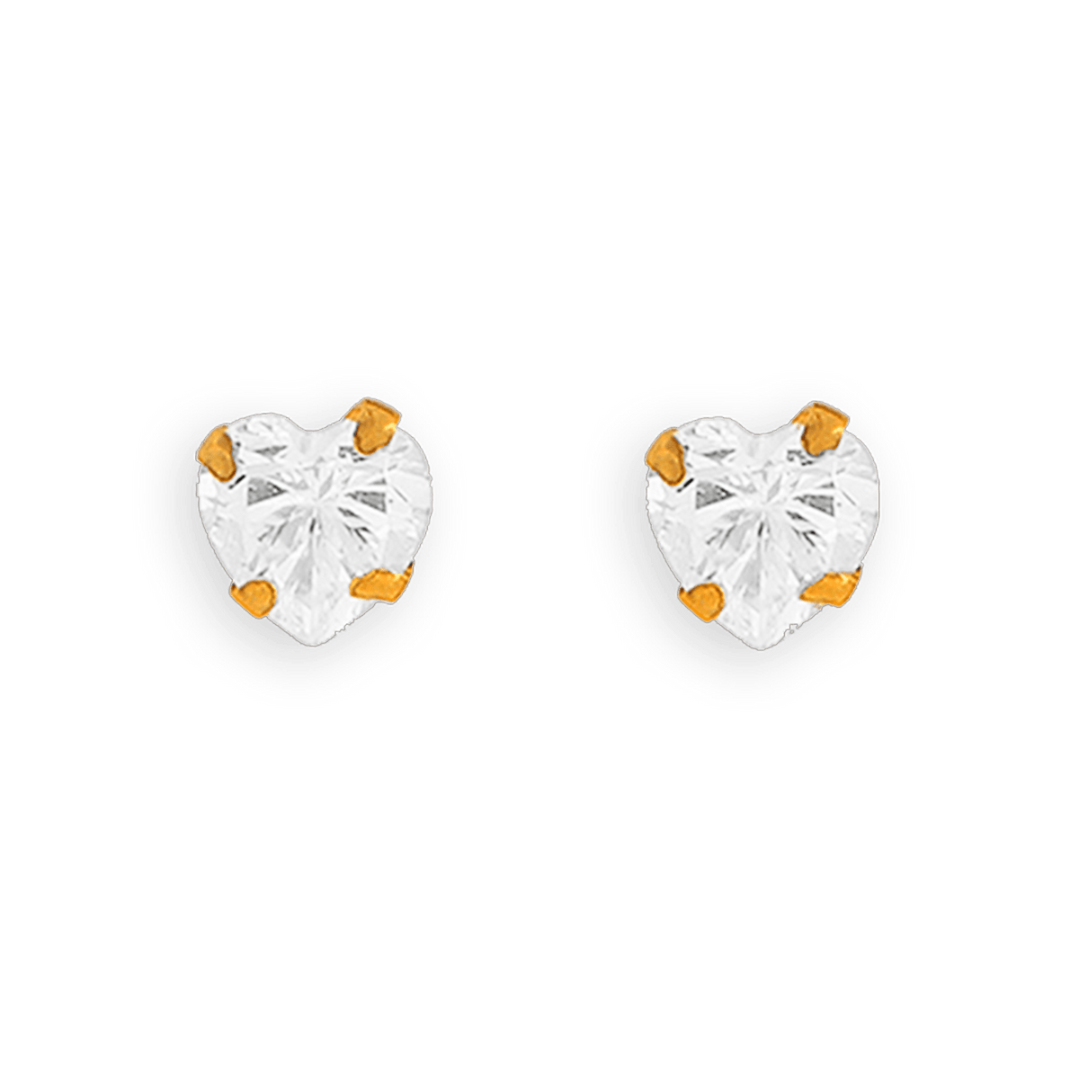 Boucles D'oreilles Or 375 Cœur Zirconium 5mm 4 Griffes