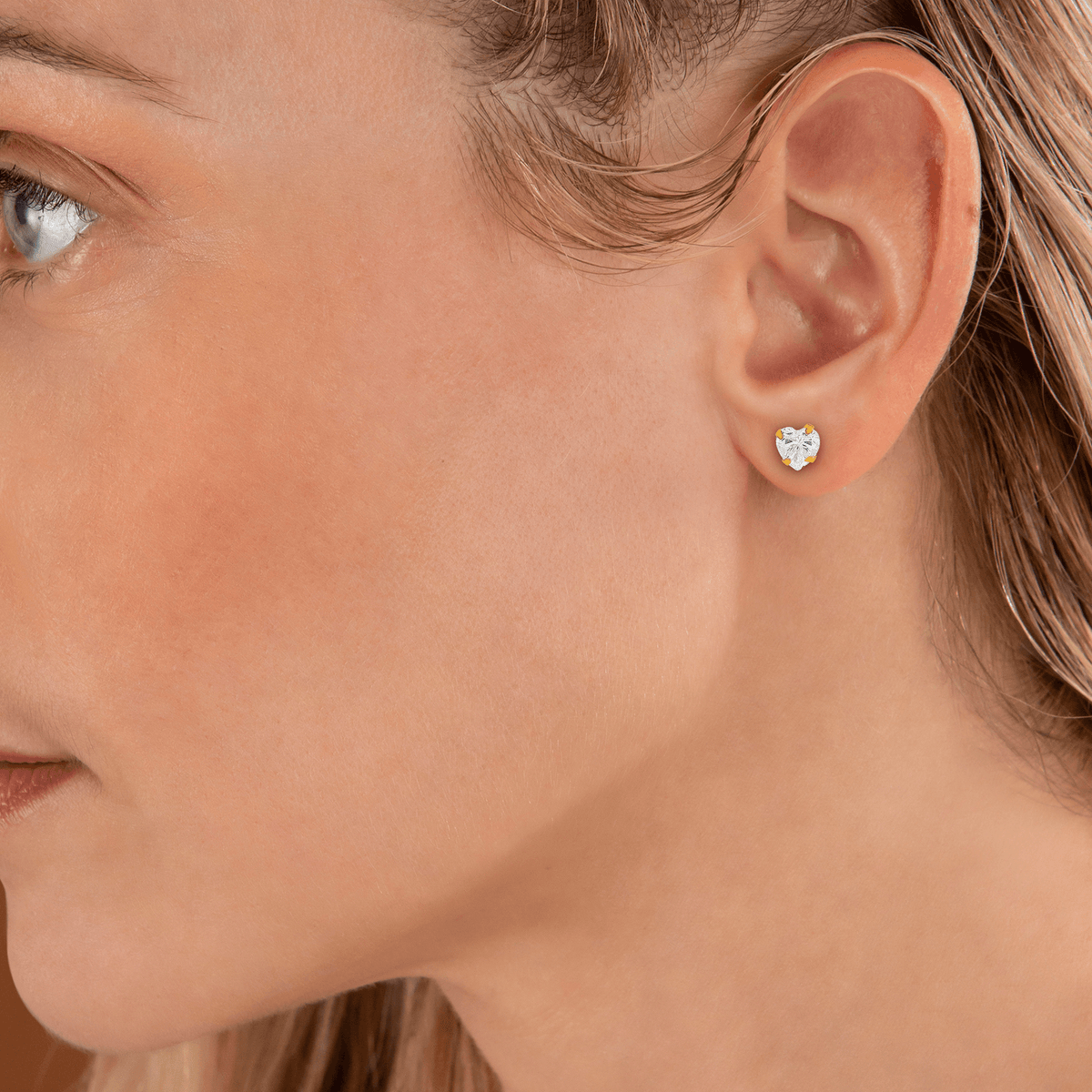 Boucles D'oreilles Or 375 Cœur Zirconium 5mm 4 Griffes