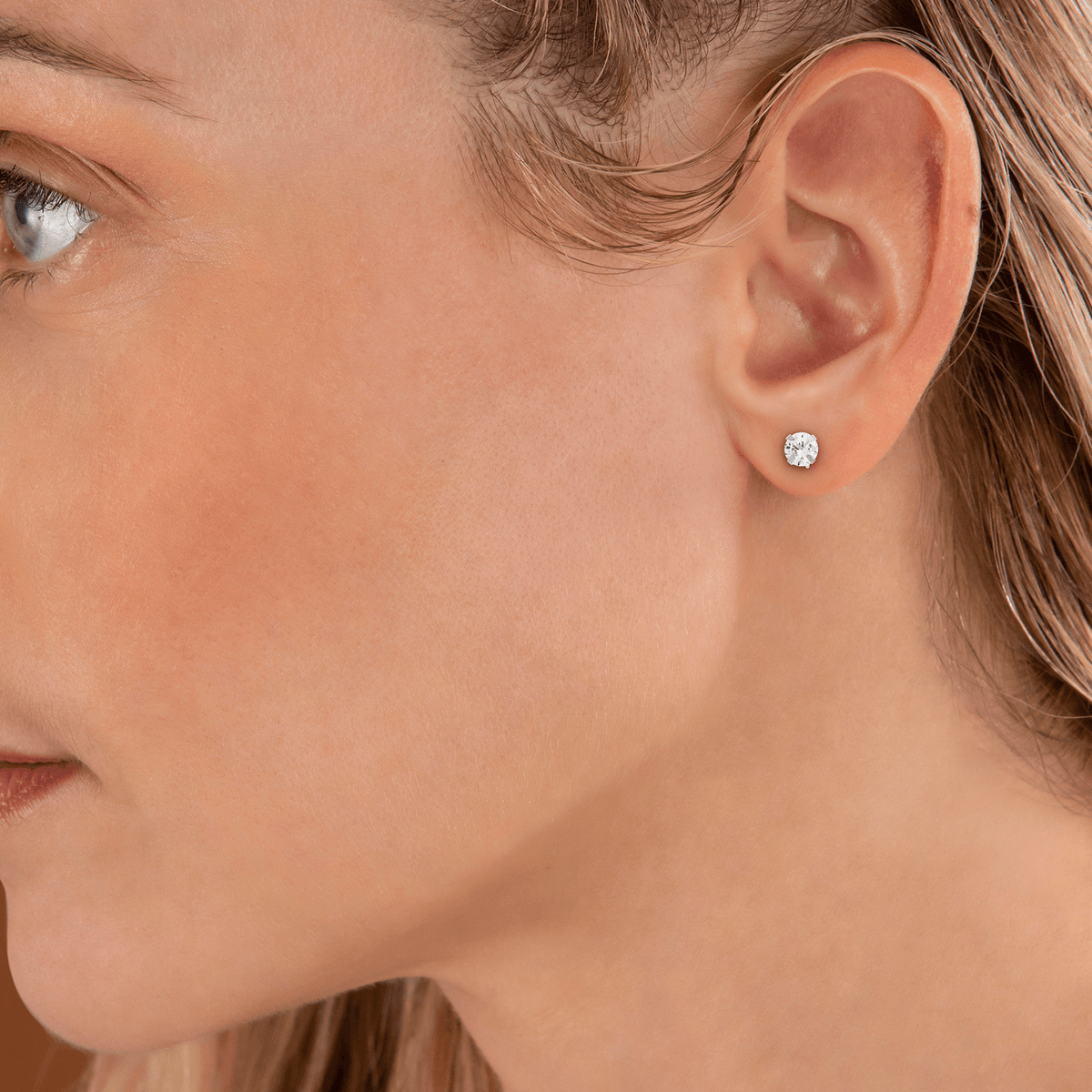 Boucles D'oreilles Or 375 Gris Zirconium 5mm 4 Griffes