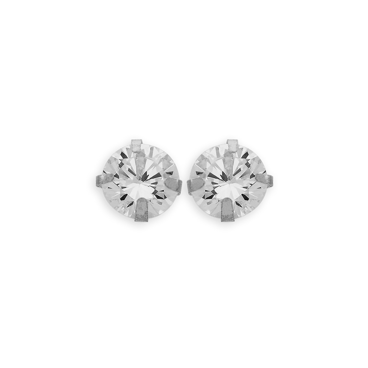 Boucles D'oreilles Or 375 Gris Zirconium 6mm 4 Griffes