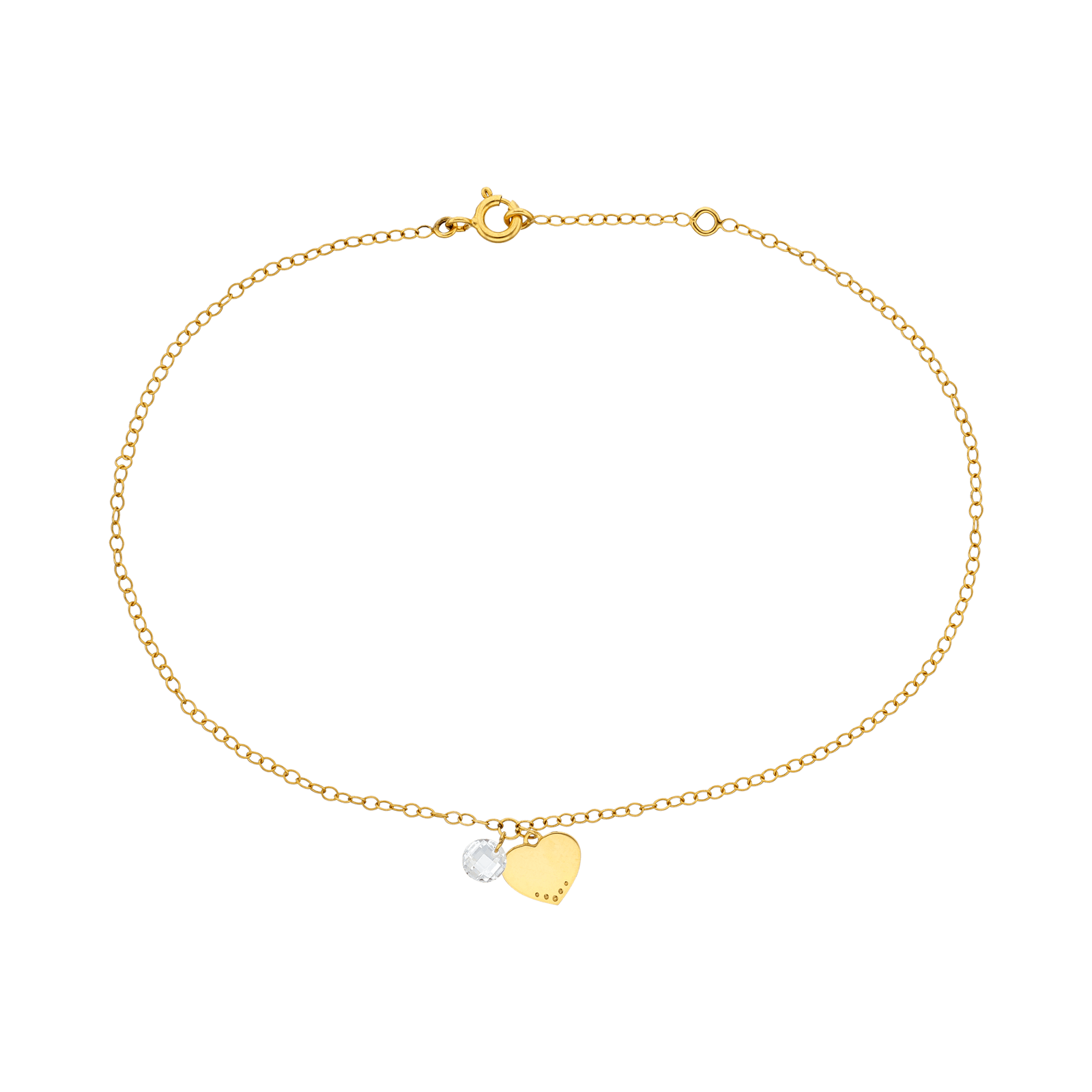 chaine de cheville coeur et Oxyde de Zirconium finition cha卯ne 30 25+2cm