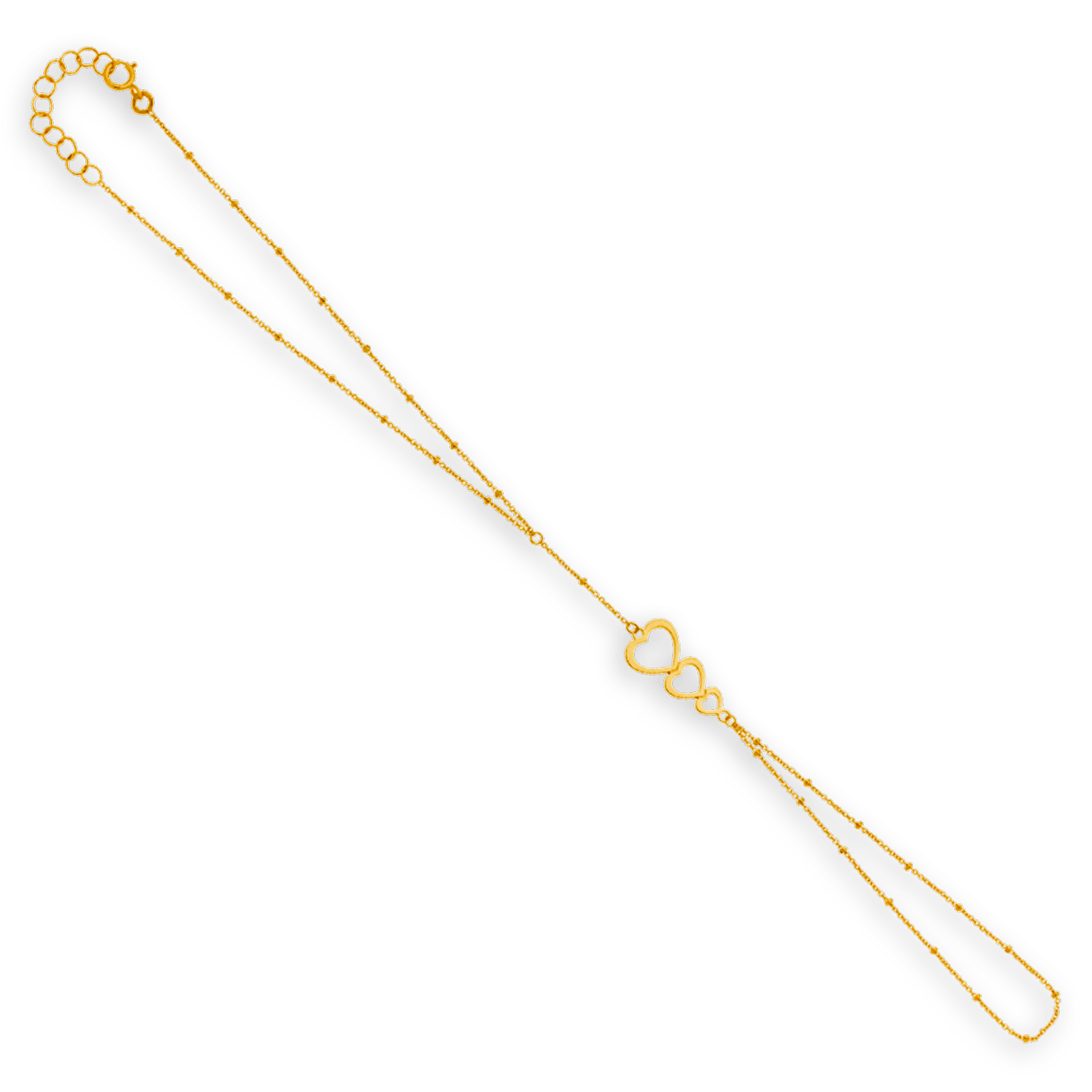 Chaîne Main Or375 Grain d'or et cœurs