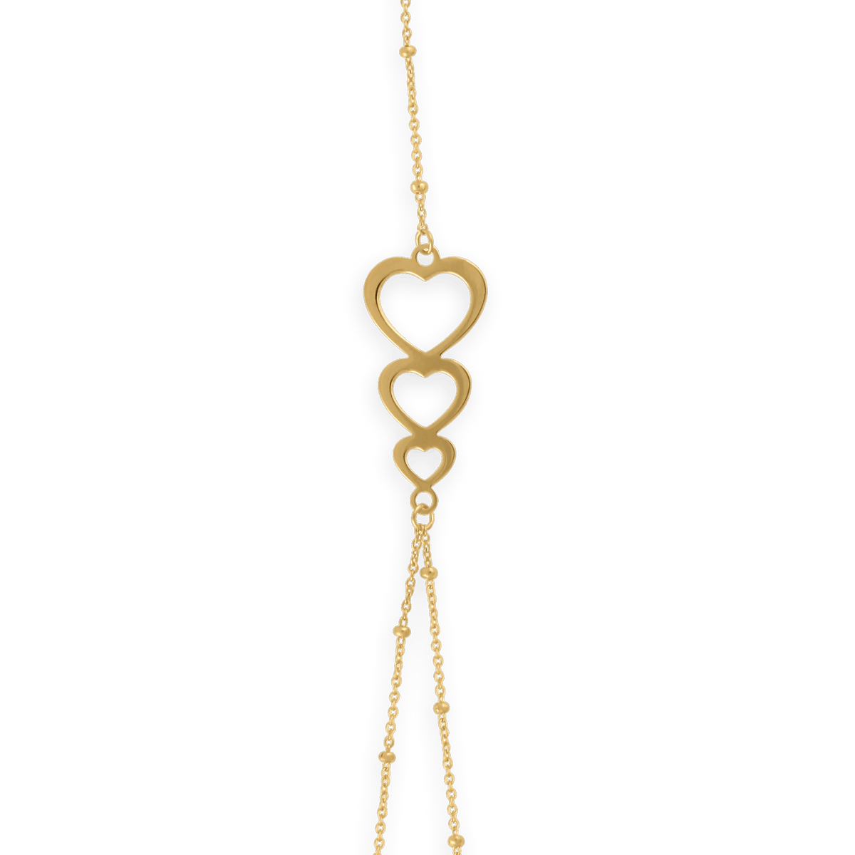 Chaîne Main Or 375 0.7mm 15 à 18cm Grain D'or 1.5mm Coeurs 8.5*20mm