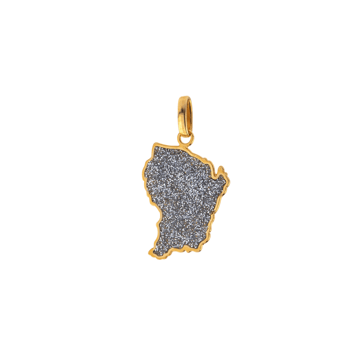 Pendentif Or 750 Carte Guyane Email Pailleté 12.8*21mm Avec Bélière
