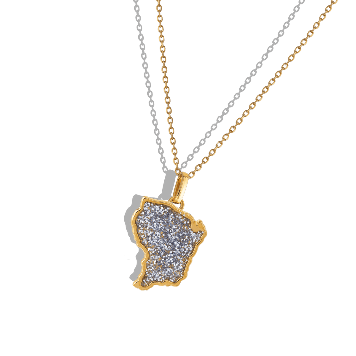 Pendentif Or 750 Carte Guyane Email Pailleté 12.8*21mm Avec Bélière