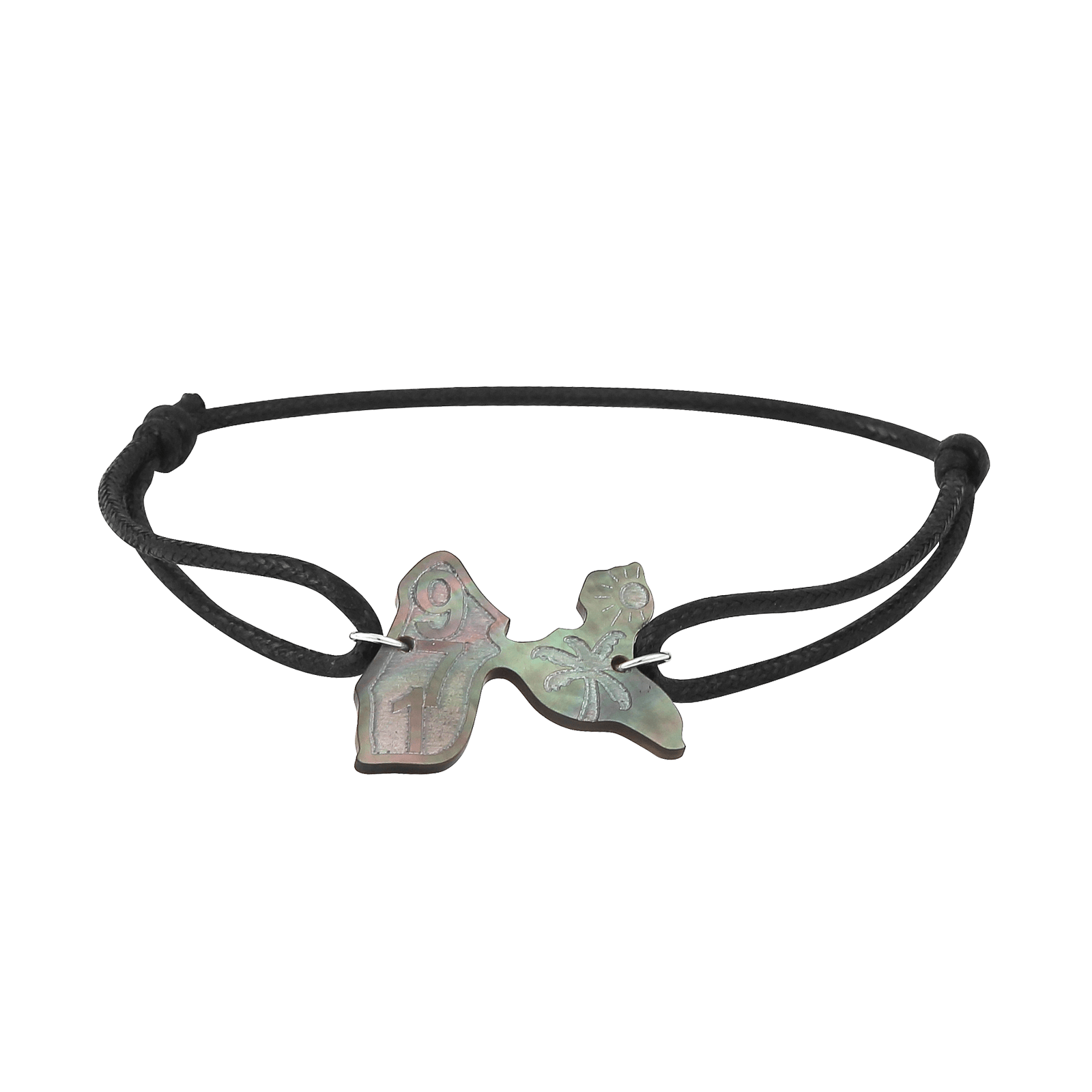 Bracelet cordon Carte Guadeloupe nacre 971 et palmier