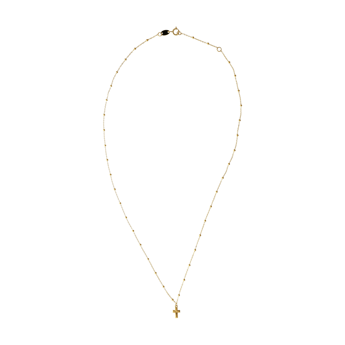 Collier Or 375 Boules Lisses Pendant Croix Lisse 42 à 45cm