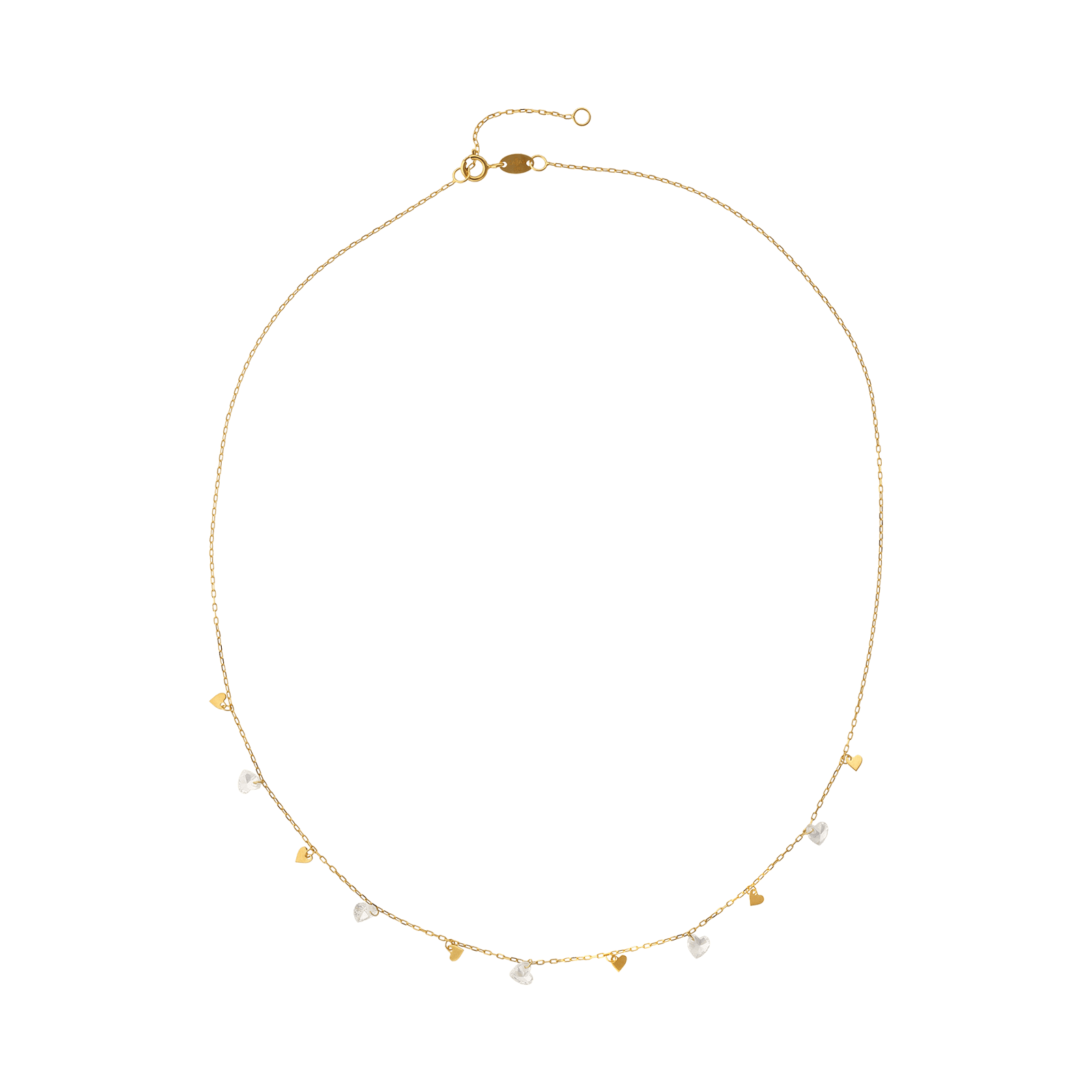 Collier Or375 Multi Coeurs Lisses Oxydes 42A45cm