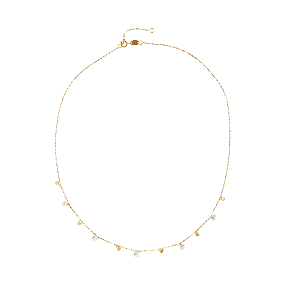Collier Or 375 Multi Coeurs Lisses Oxydes 42 à 45cm