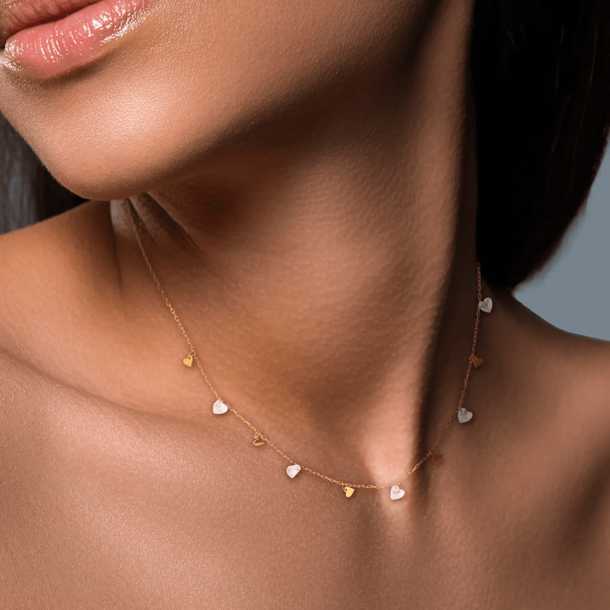 Collier Or 375 Multi Coeurs Lisses Oxydes 42 à 45cm