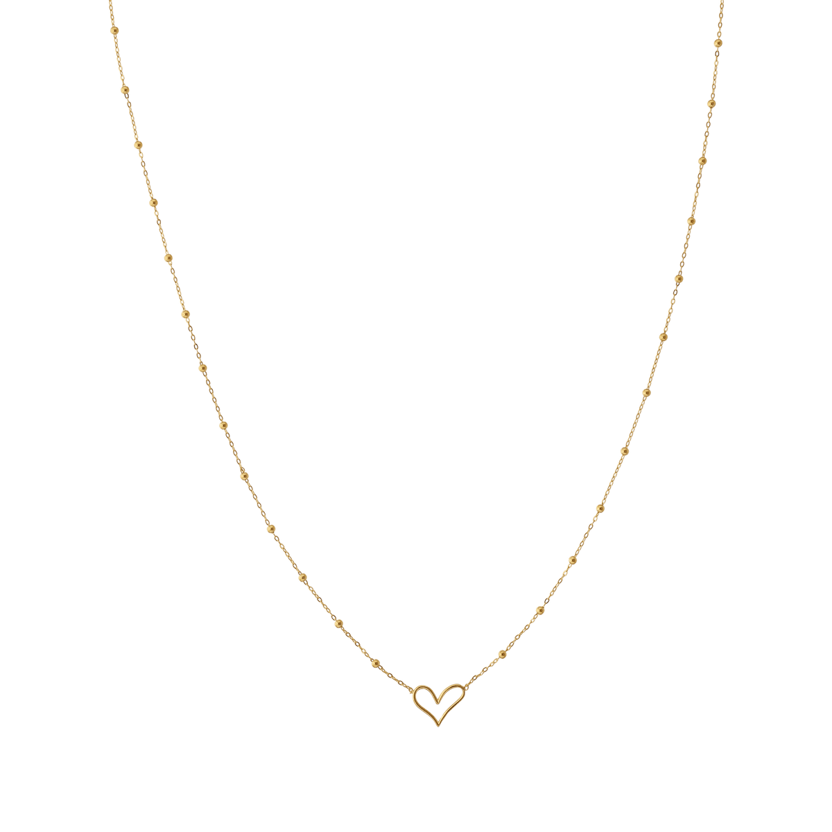Collier Or 375 Boules Lisses Coeur Ajouré Central 42 à 45cm