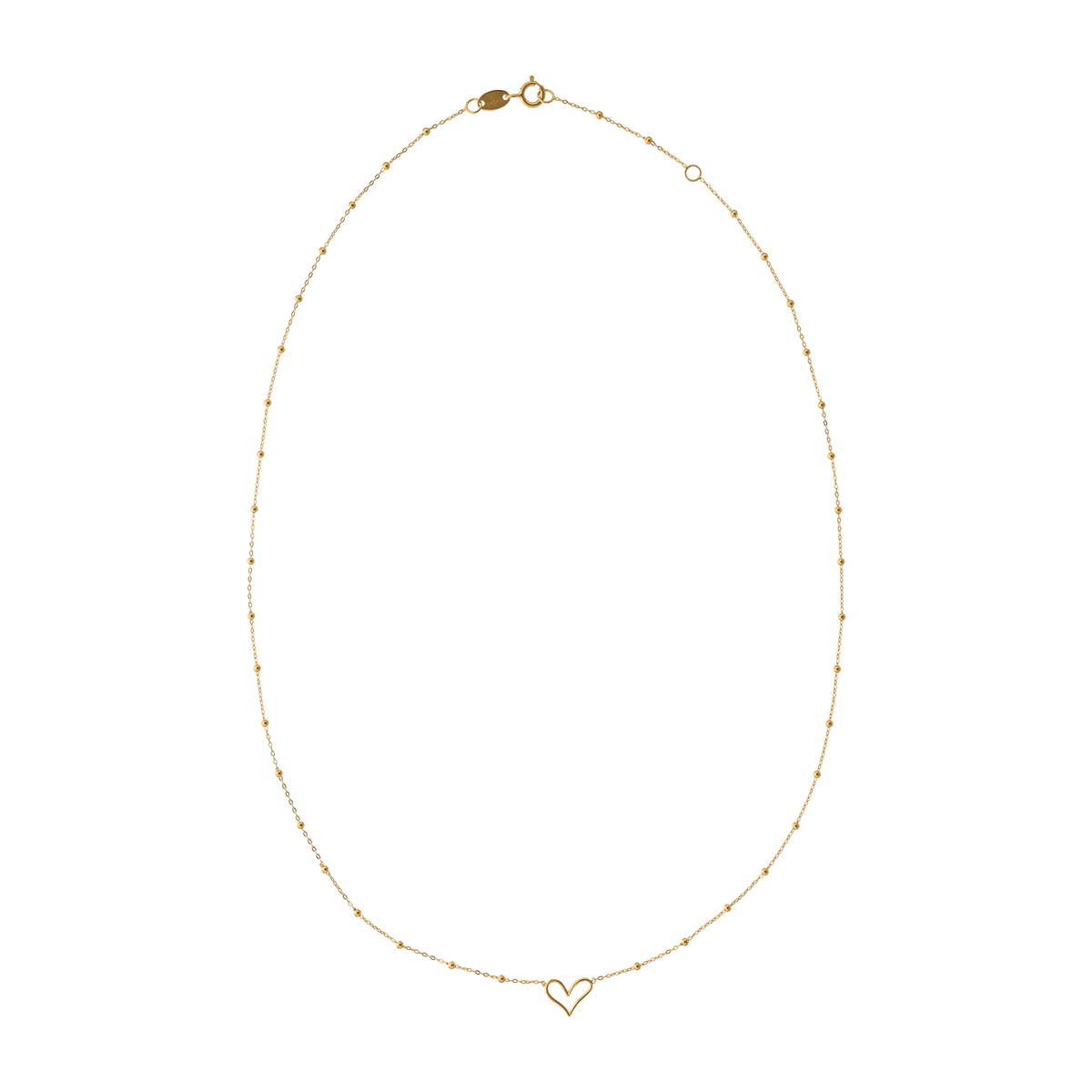 Collier Or 375 Boules Lisses Coeur Ajouré Central 42 à 45cm