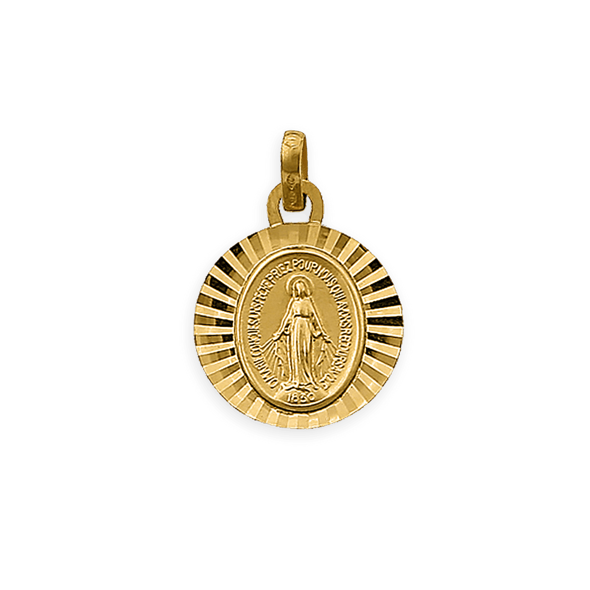 Médaille Or 375 Ovale Vierge Miraculeuse Diamantée 13*20mm Avec Bélière