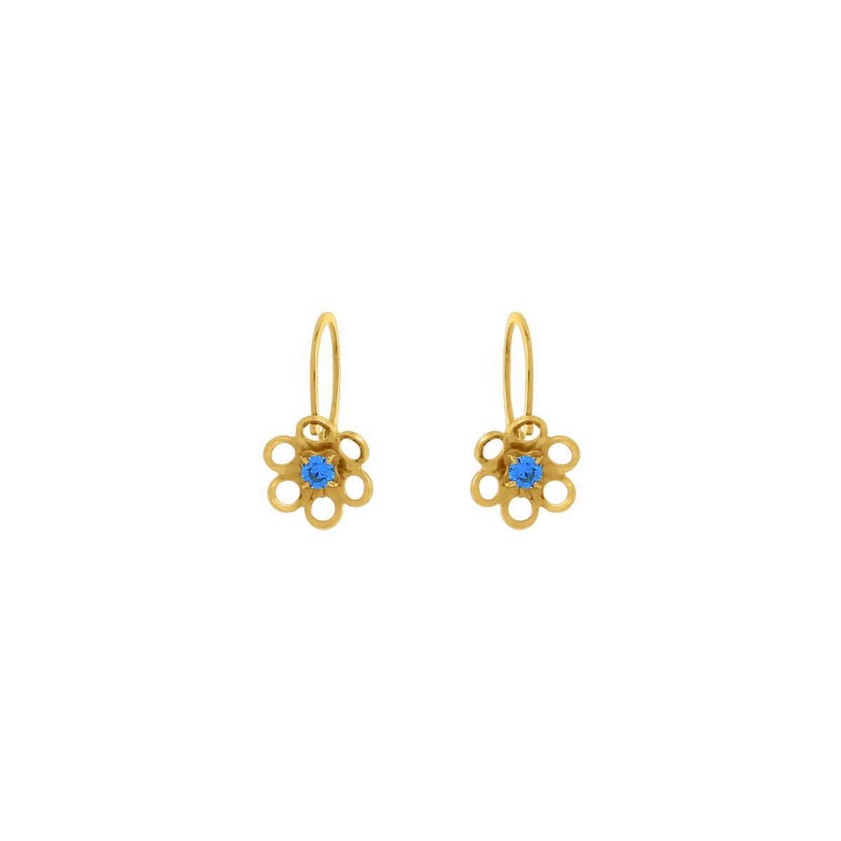 Boucles D'oreilles Or 375 Pendant 14mm Fleur 7mm Zirconium Teinté