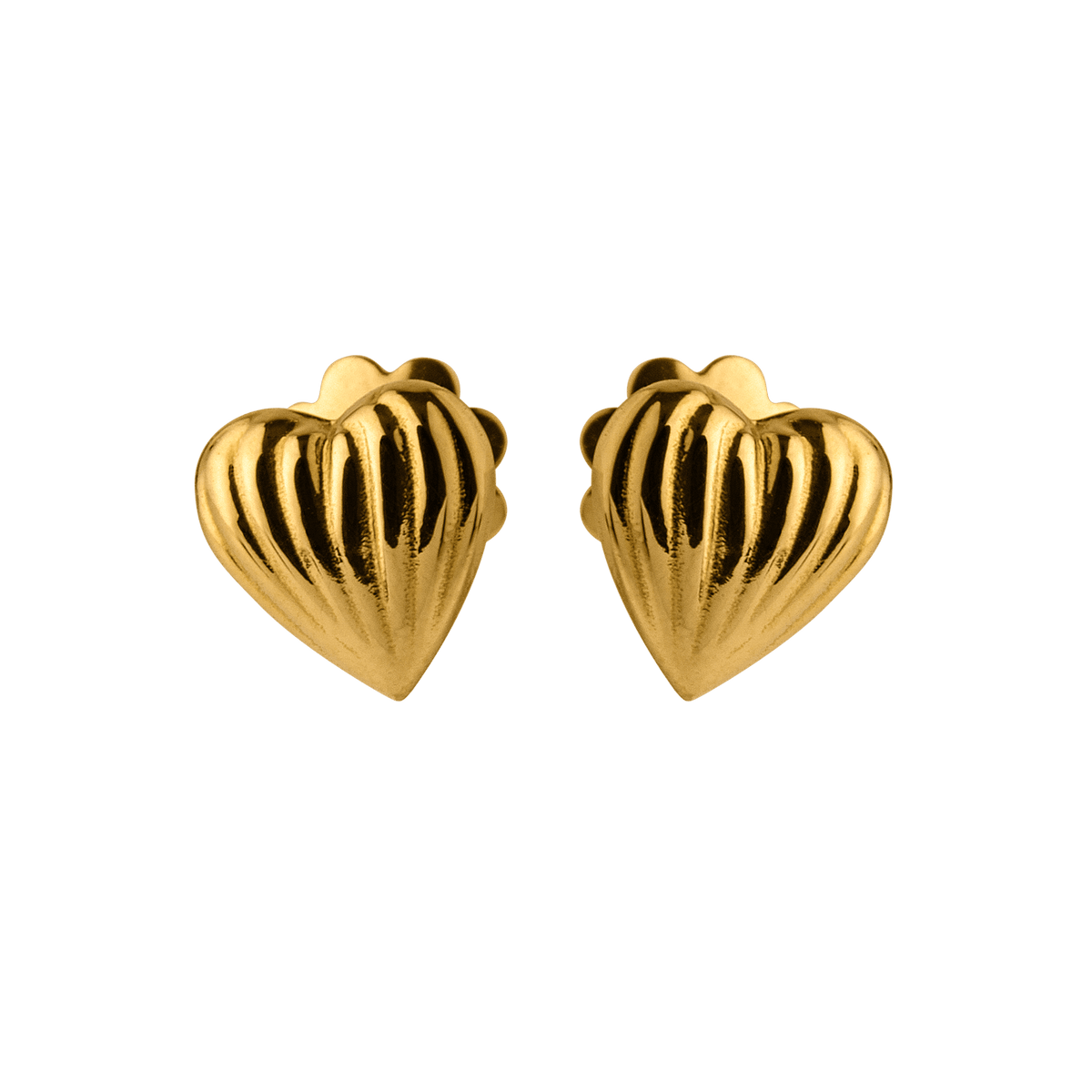 Boucles D'oreilles Or 750 Cœur Bombé Strié 6mm Fermoir Vis