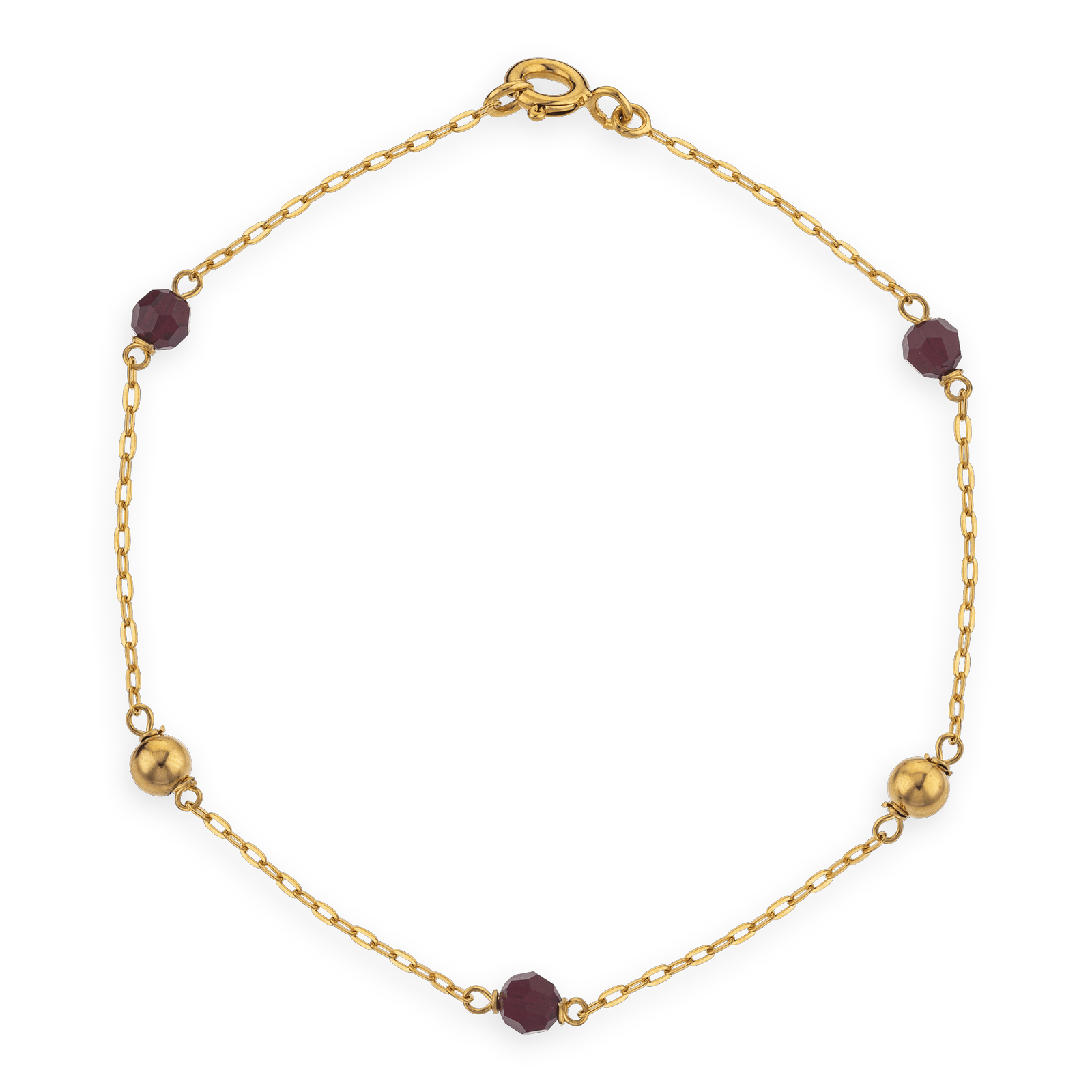 Bracelet Or375 Chaîne Maille Forçat Grain D'or Cristal Grenat